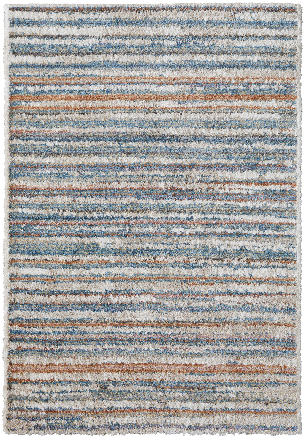 10 X 14 Ivory Blue And Orange Striped Power Loom Stain Resistant Area Rug