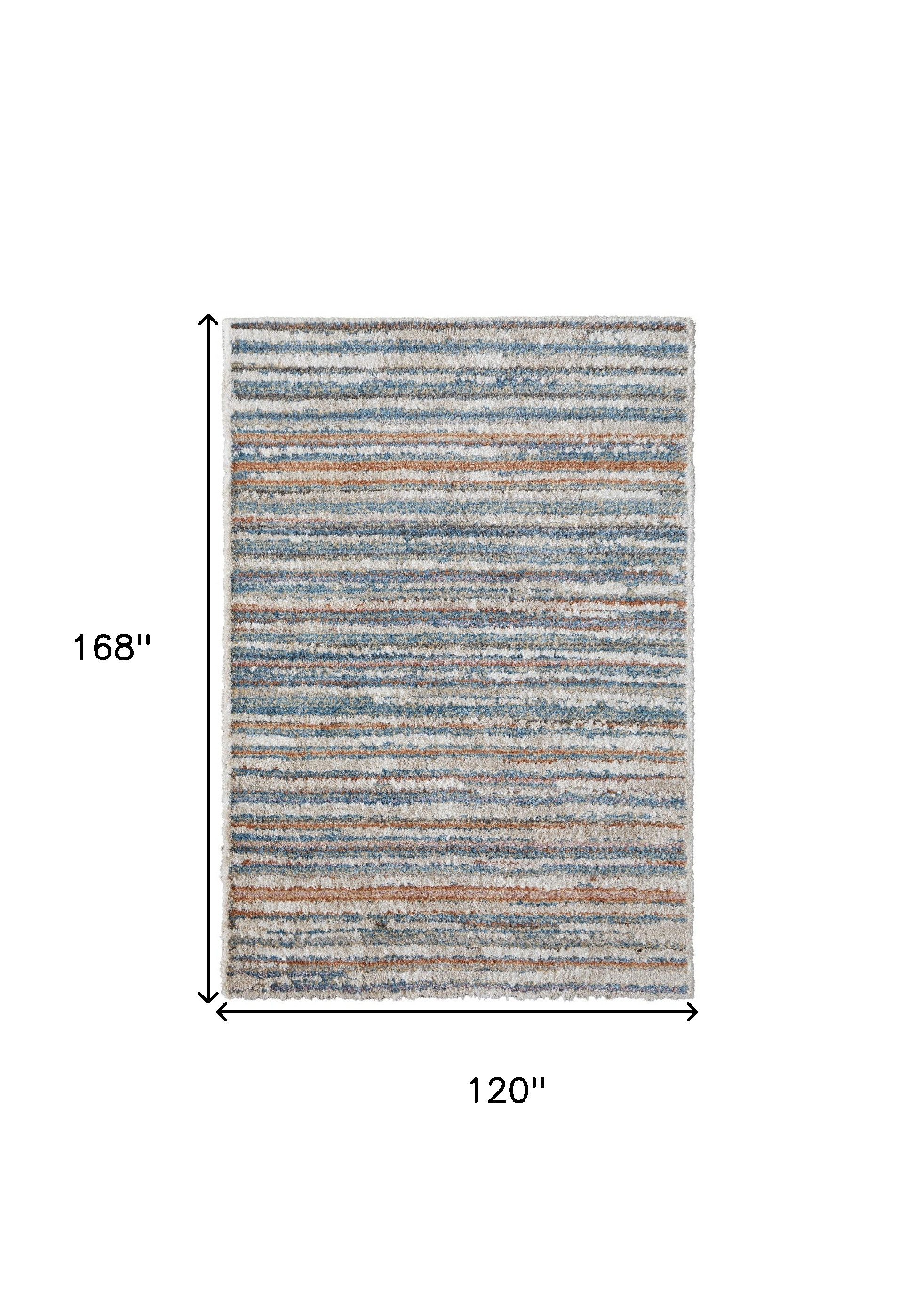 10" X 14" Ivory Blue And Orange Striped Power Loom Stain Resistant Area Rug