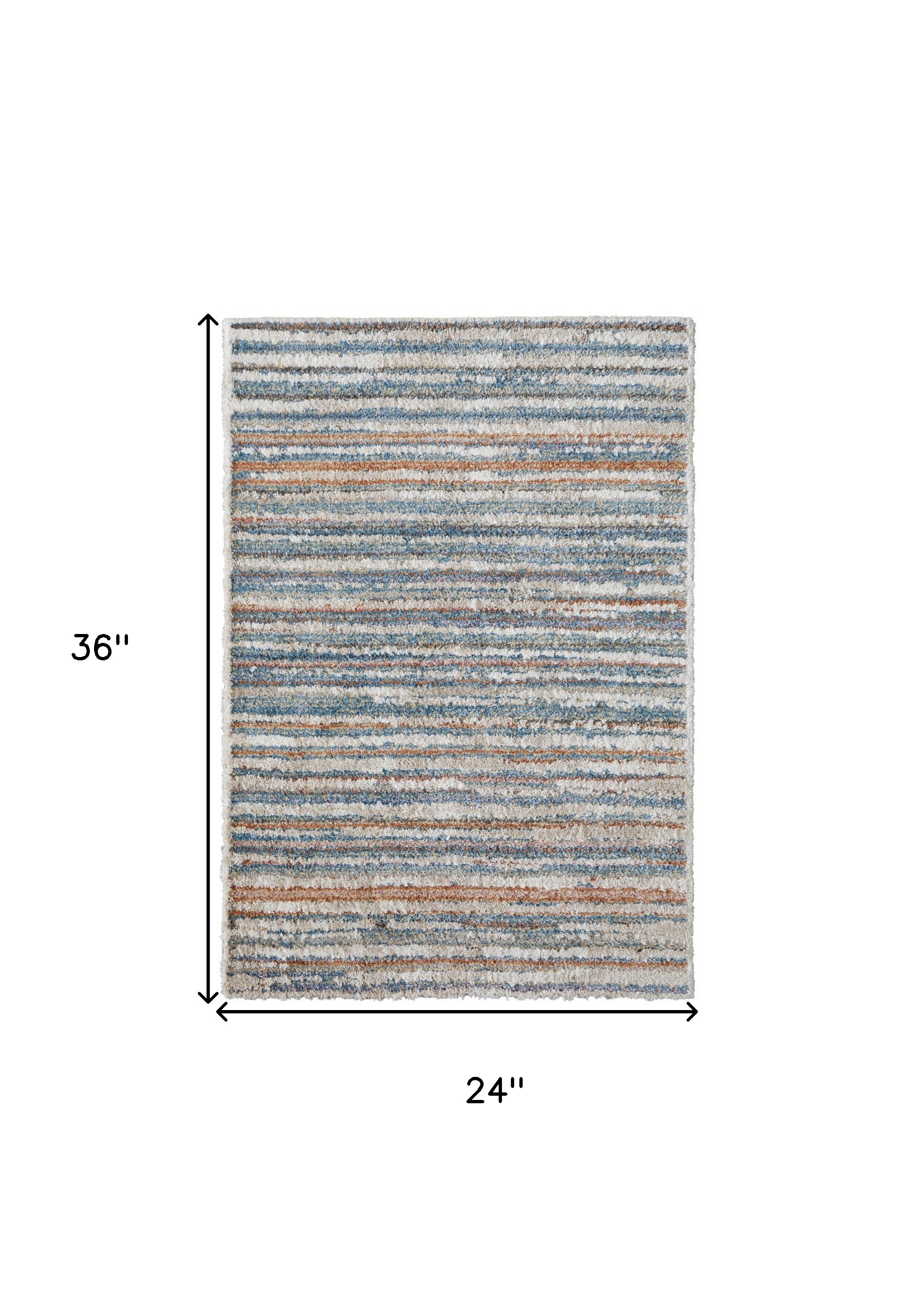 2" X 3" Ivory Blue And Orange Striped Power Loom Stain Resistant Area Rug