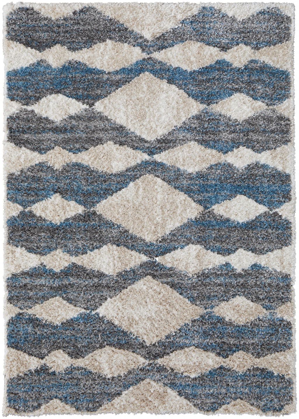 4 X 6 Ivory gray And Blue chevron Power Loom Stain Resistant Area Rug
