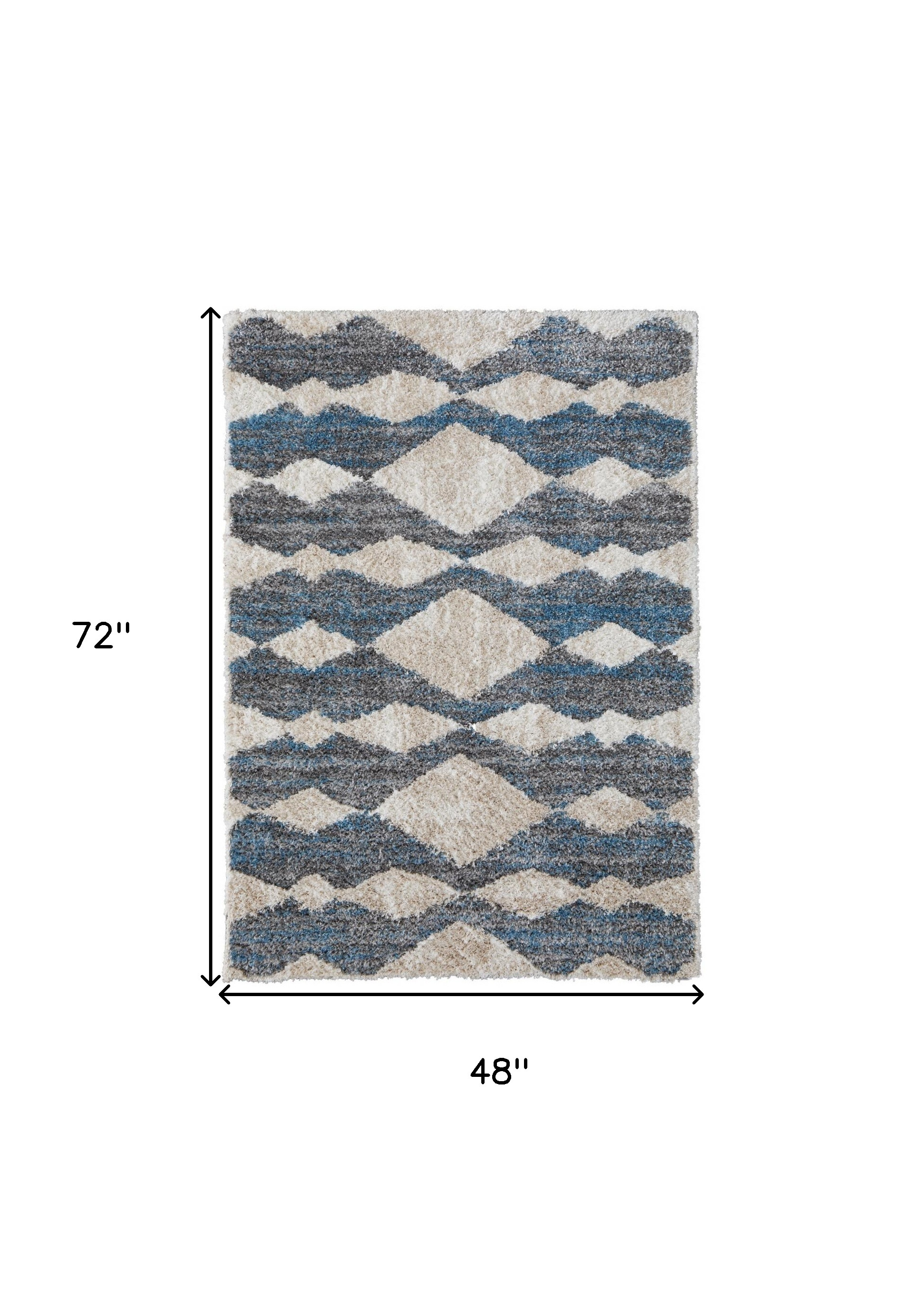 4" X 6" Ivory Gray And Blue Chevron Power Loom Stain Resistant Area Rug