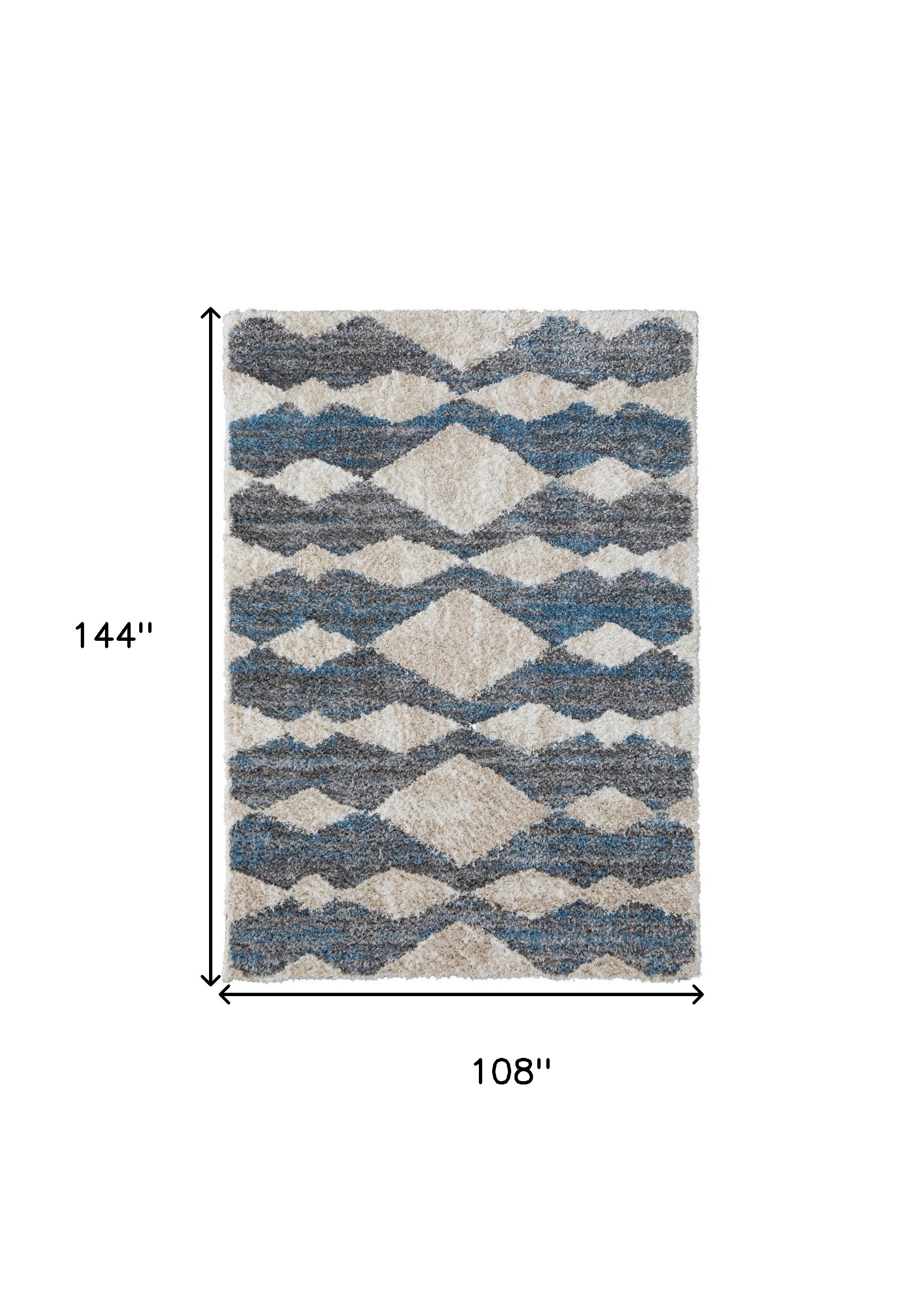9" X 12" Ivory Gray And Blue Chevron Power Loom Stain Resistant Area Rug