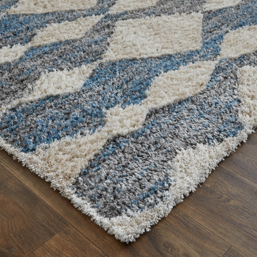 9" X 12" Ivory Gray And Blue Chevron Power Loom Stain Resistant Area Rug