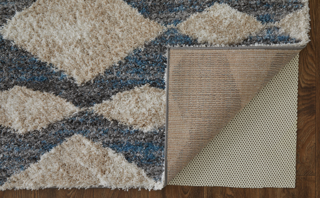 9" X 12" Ivory Gray And Blue Chevron Power Loom Stain Resistant Area Rug
