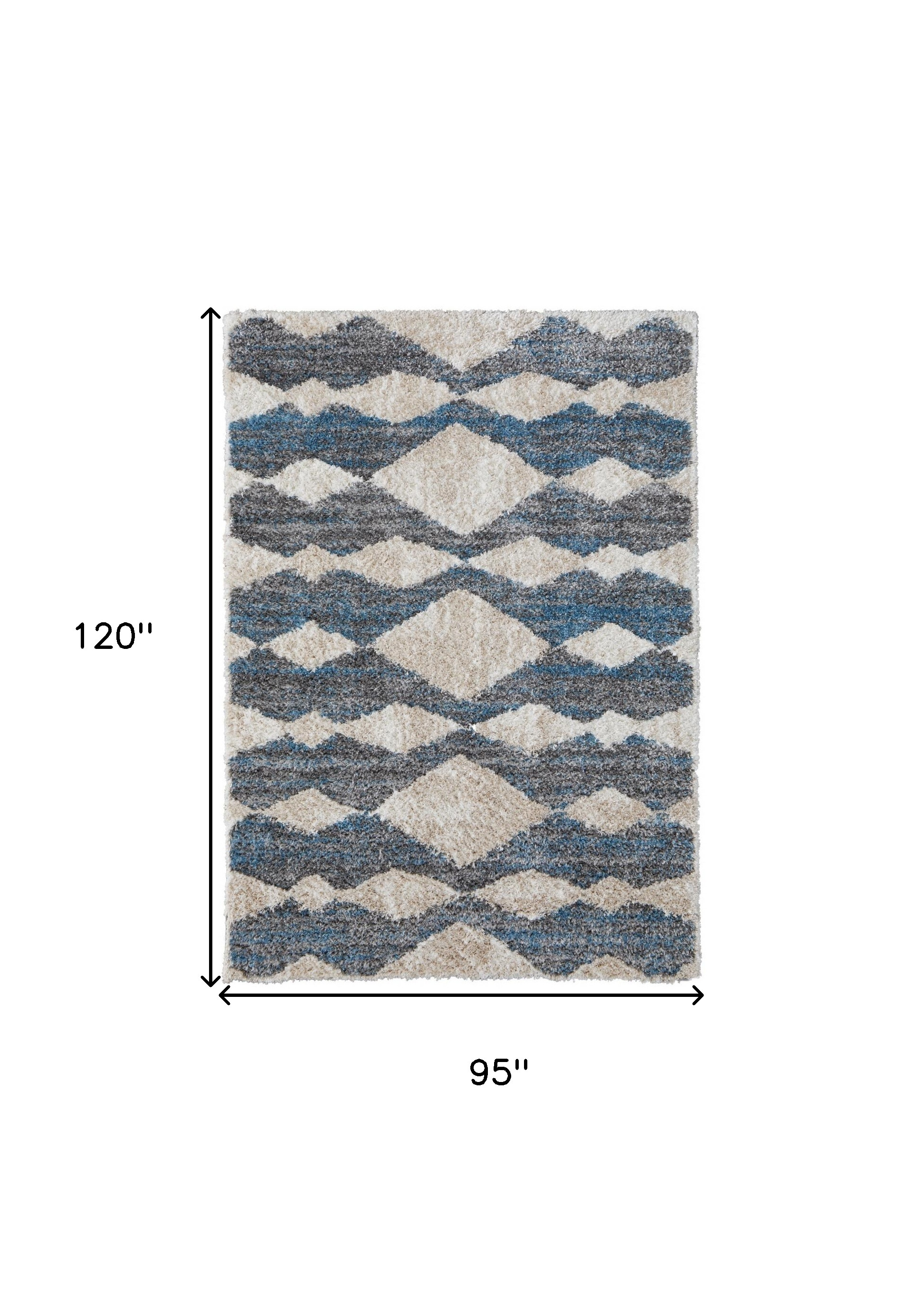 8" X 10" Ivory Gray And Blue Chevron Power Loom Stain Resistant Area Rug