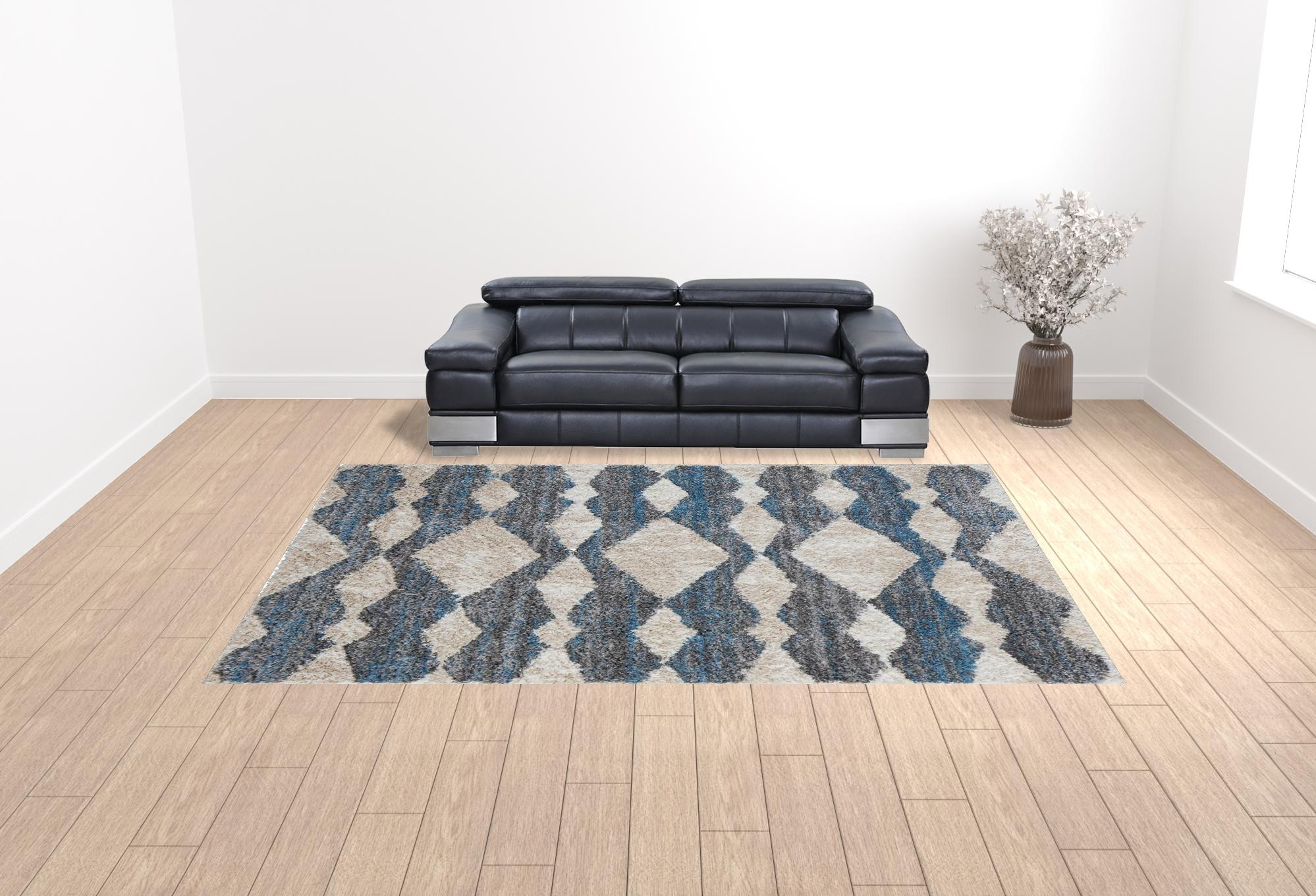 10 X 14 Ivory gray And Blue chevron Power Loom Stain Resistant Area Rug