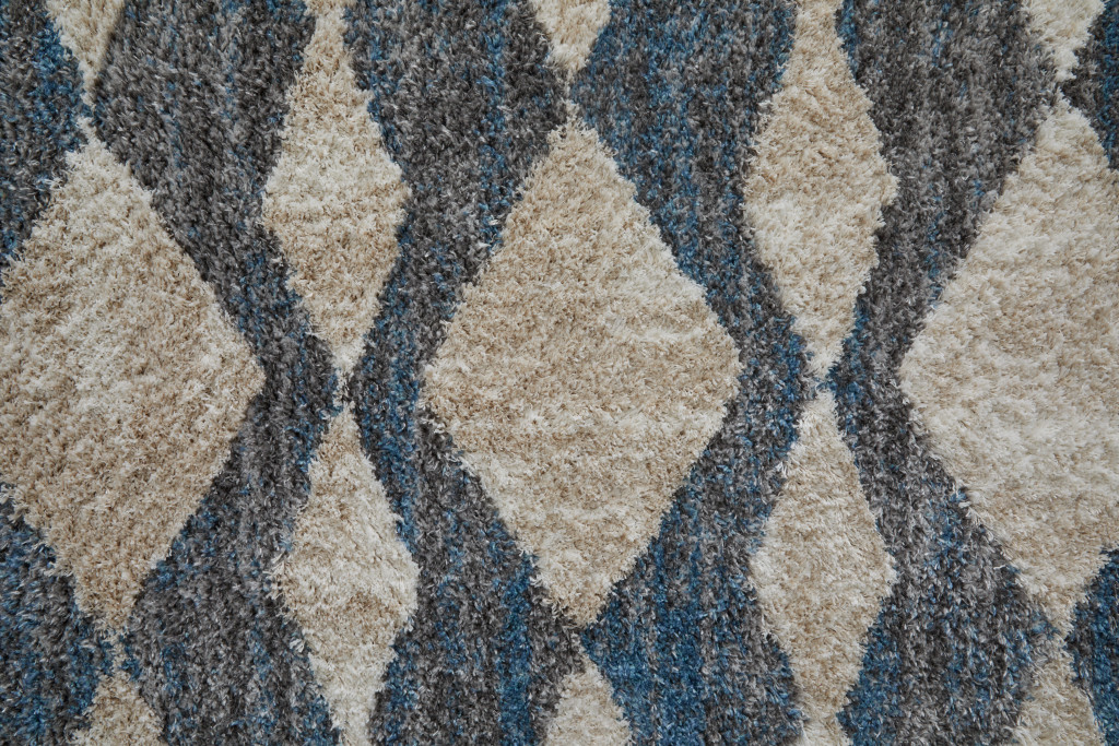 2" X 3" Ivory Gray And Blue Chevron Power Loom Stain Resistant Area Rug