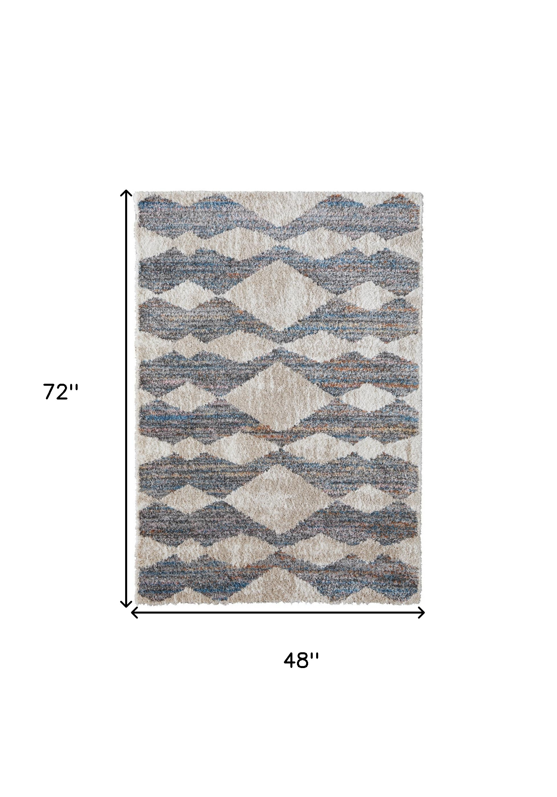 4" X 6" Tan Ivory And Blue Chevron Power Loom Stain Resistant Area Rug