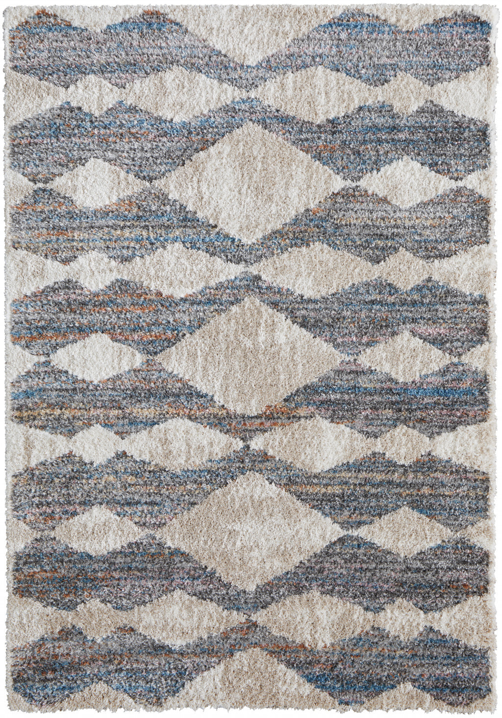 4 X 6 Tan Ivory And Blue chevron Power Loom Stain Resistant Area Rug