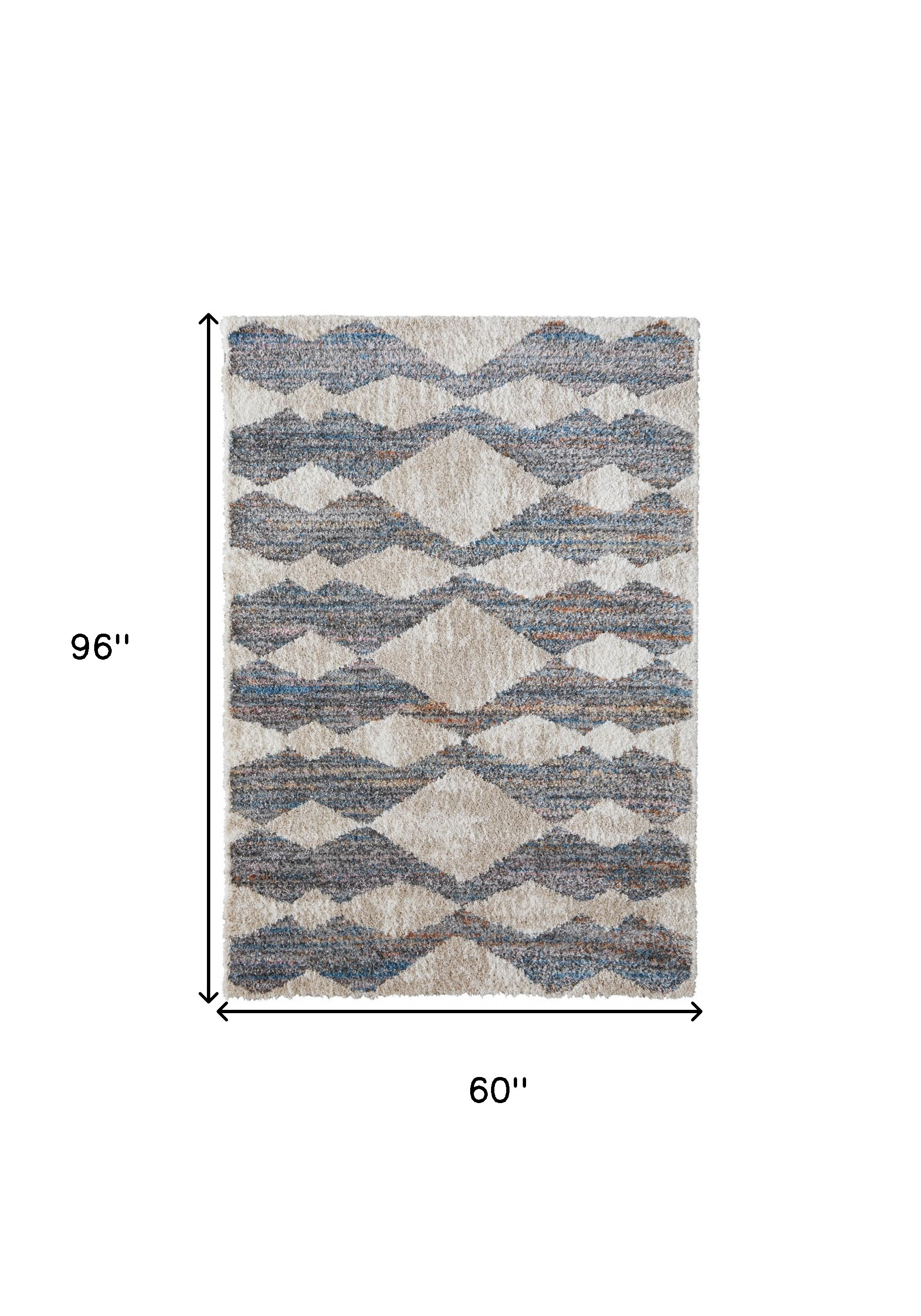 5" X 8" Tan Ivory And Blue Chevron Power Loom Stain Resistant Area Rug