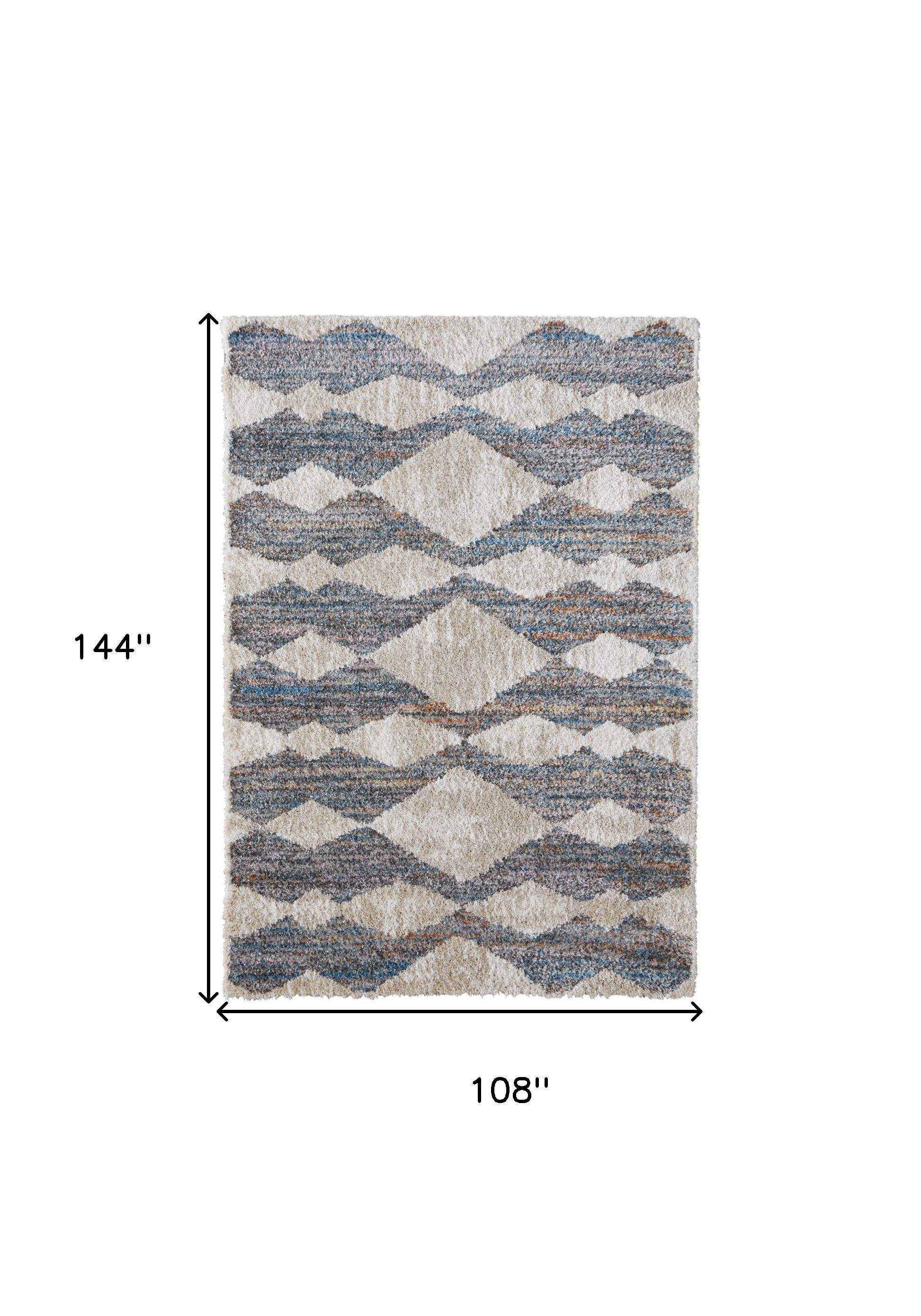 9" X 12" Tan Ivory And Blue Chevron Power Loom Stain Resistant Area Rug