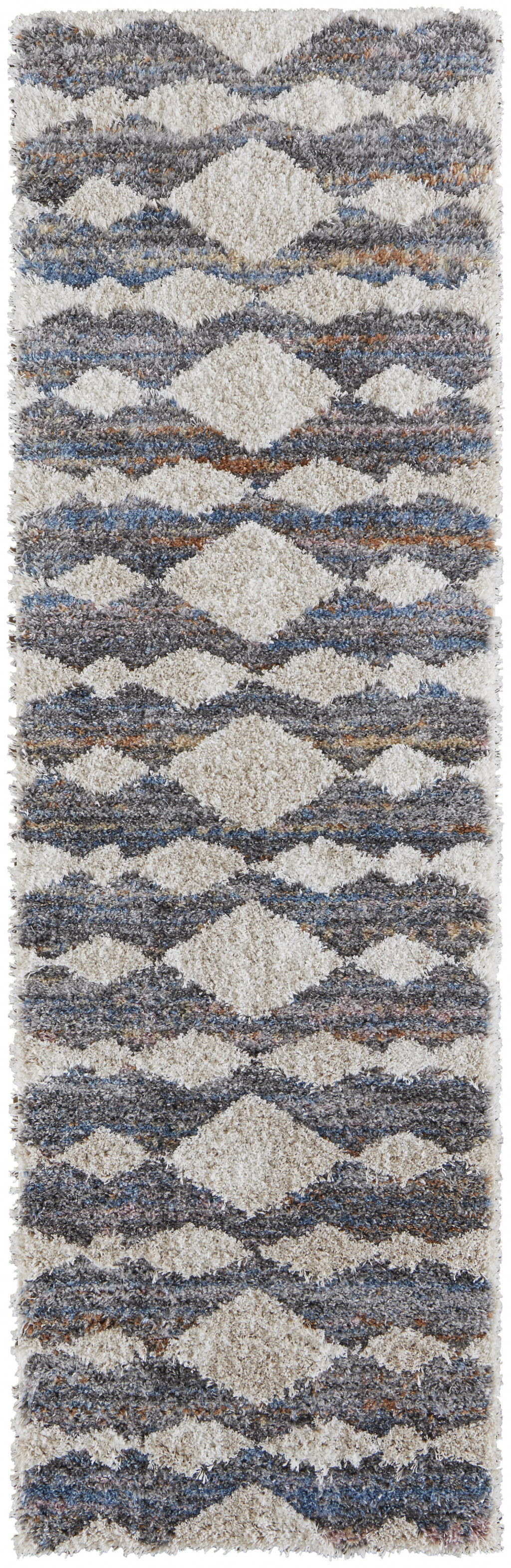 8 Tan Ivory And Blue chevron Power Loom Stain Resistant Runner Rug