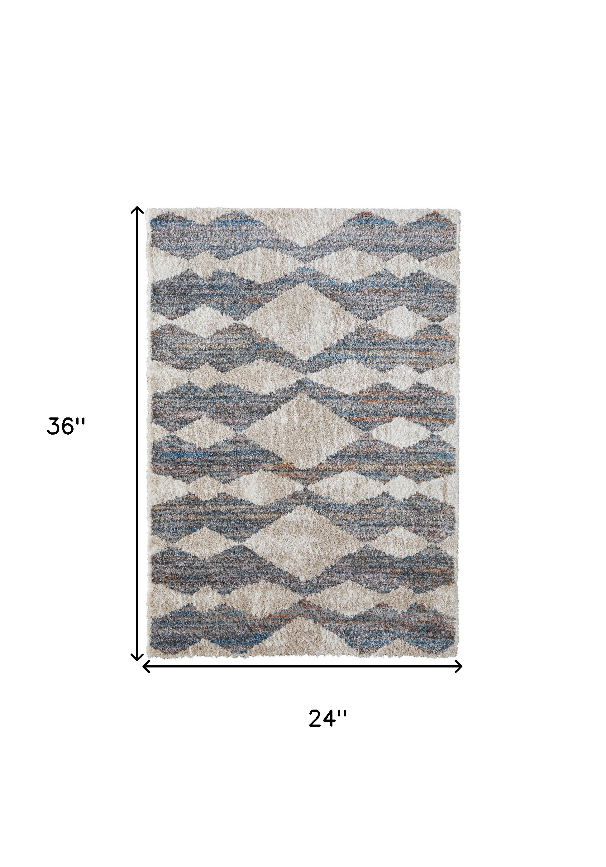 2" X 3" Tan Ivory And Blue Chevron Power Loom Stain Resistant Area Rug