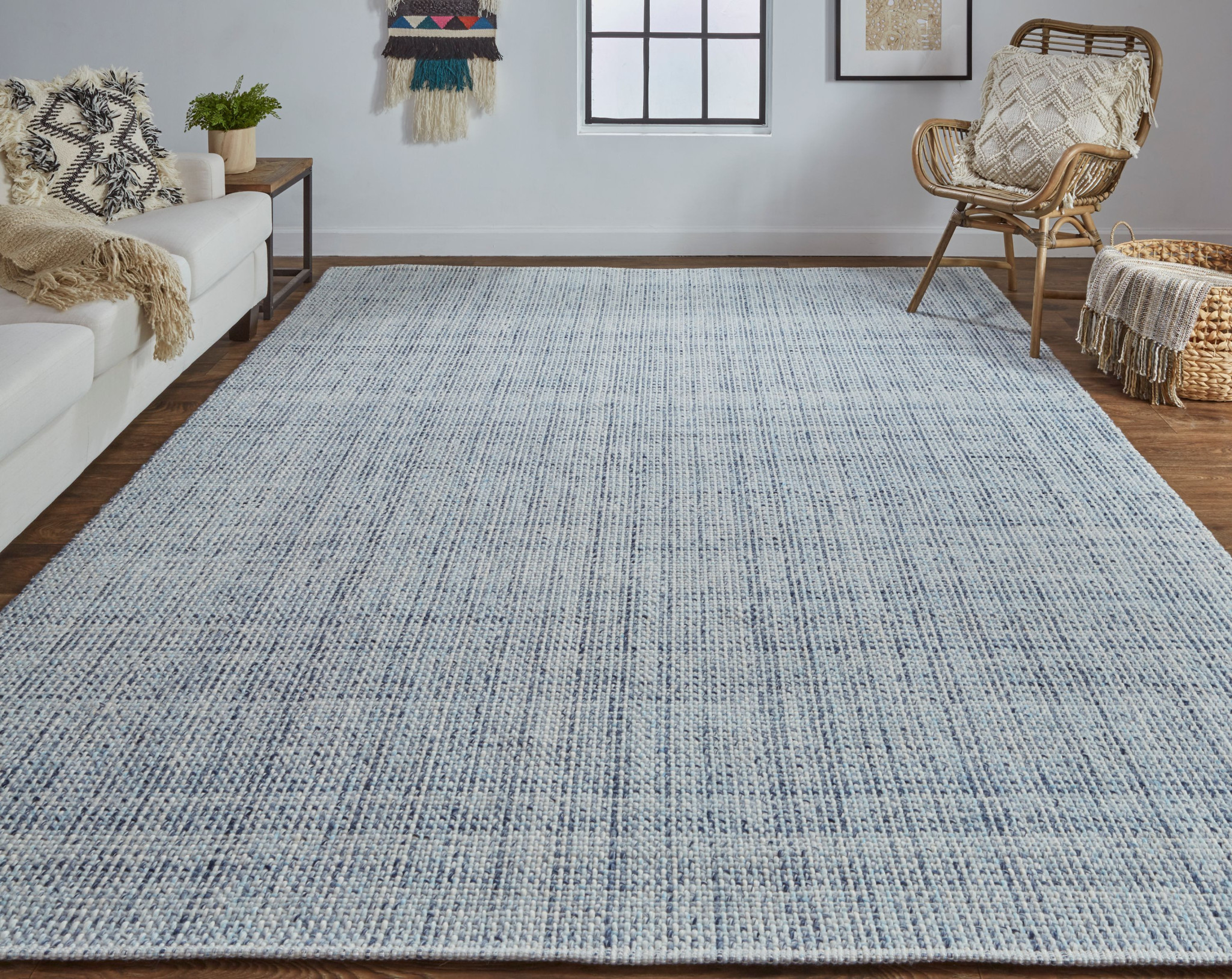 5" X 8" Gray Ivory And Blue Hand Woven Area Rug