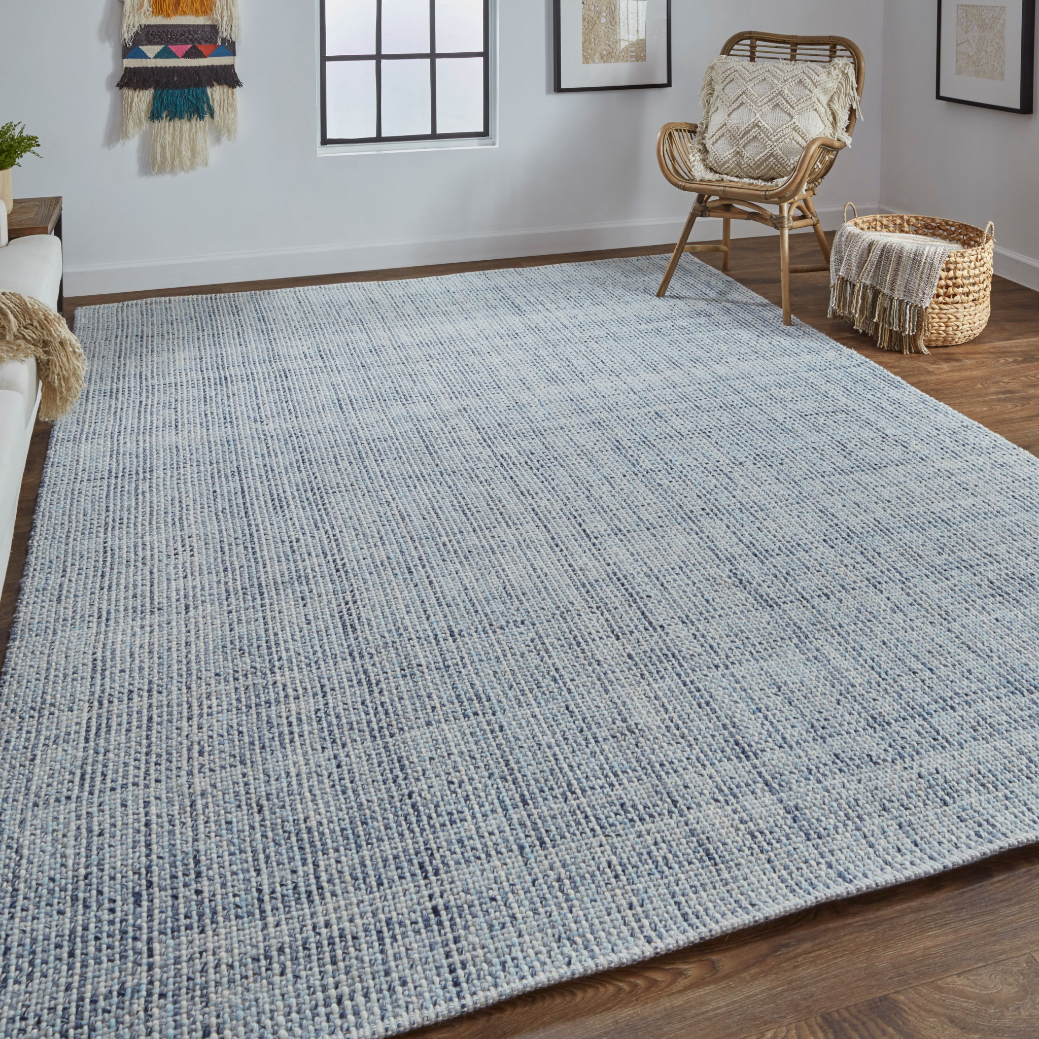 5" X 8" Gray Ivory And Blue Hand Woven Area Rug