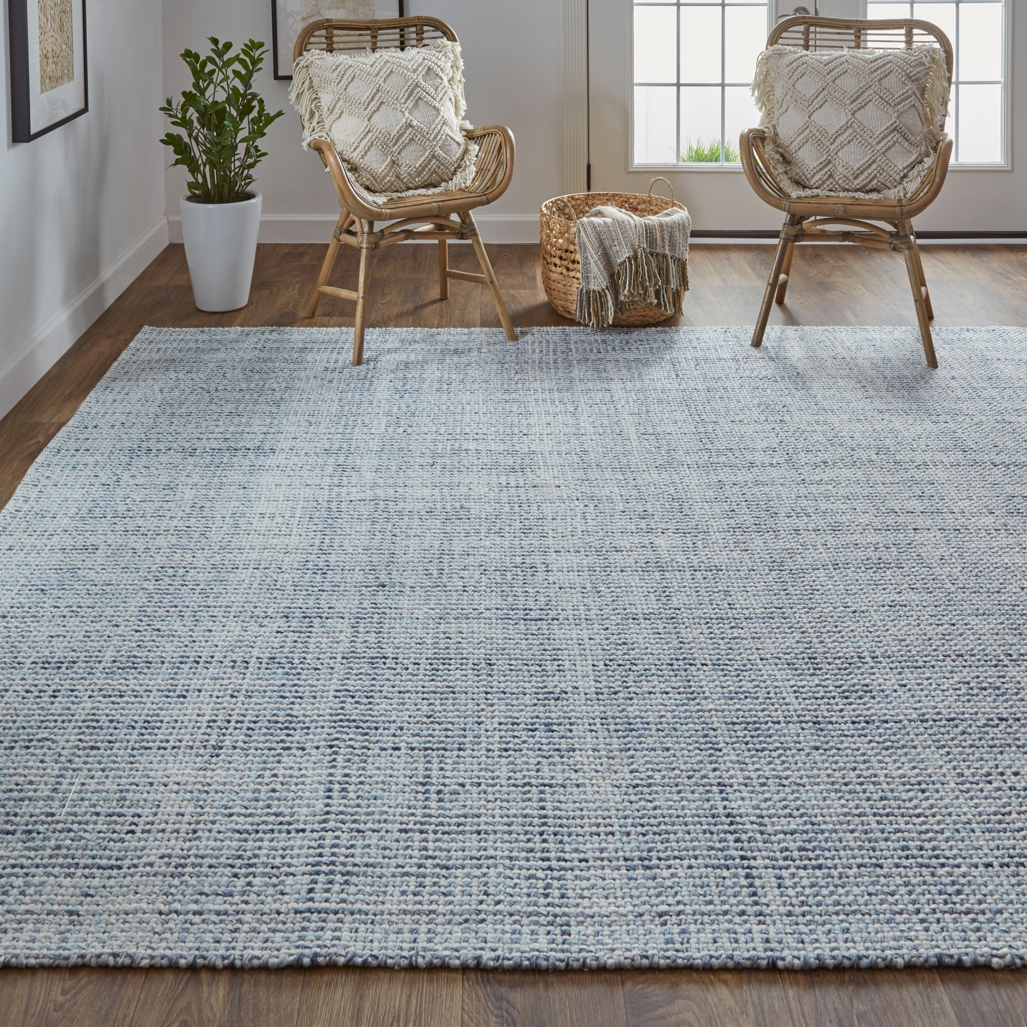 5" X 8" Gray Ivory And Blue Hand Woven Area Rug