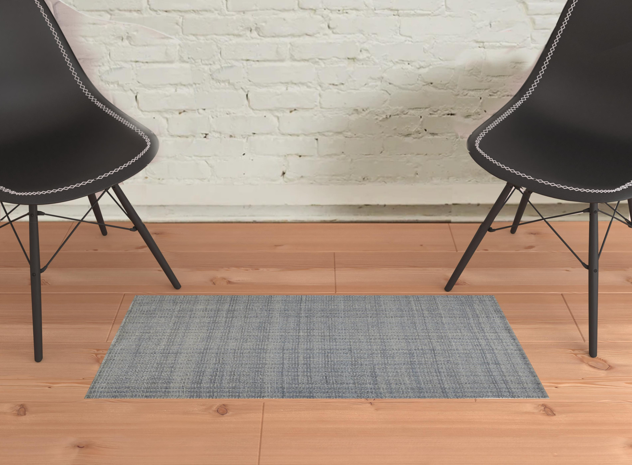 2" X 3" Gray Ivory And Blue Hand Woven Area Rug