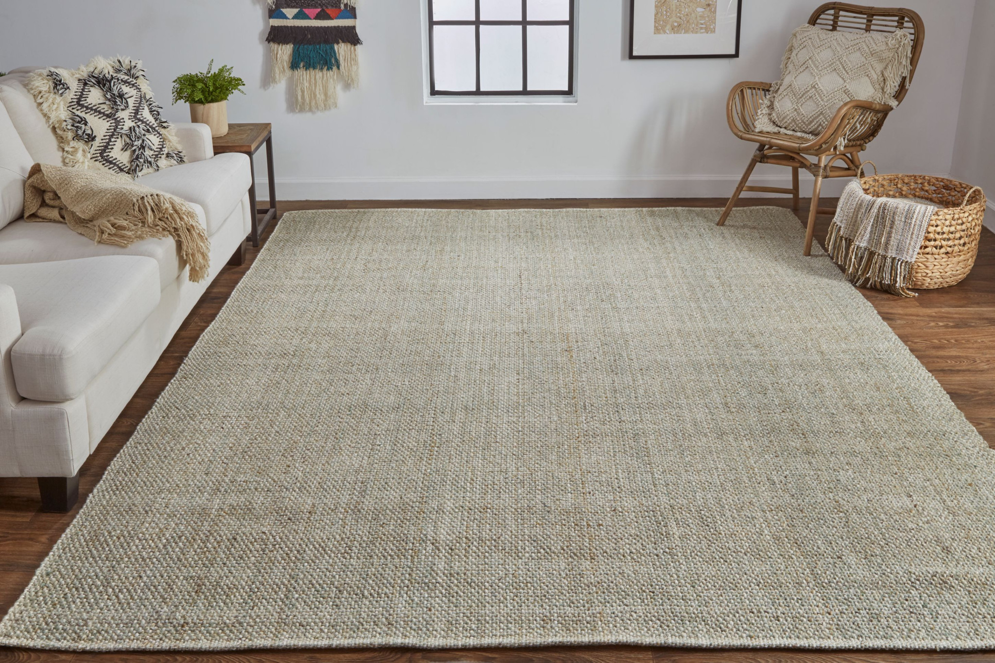 2" X 3" Green And Tan Hand Woven Area Rug