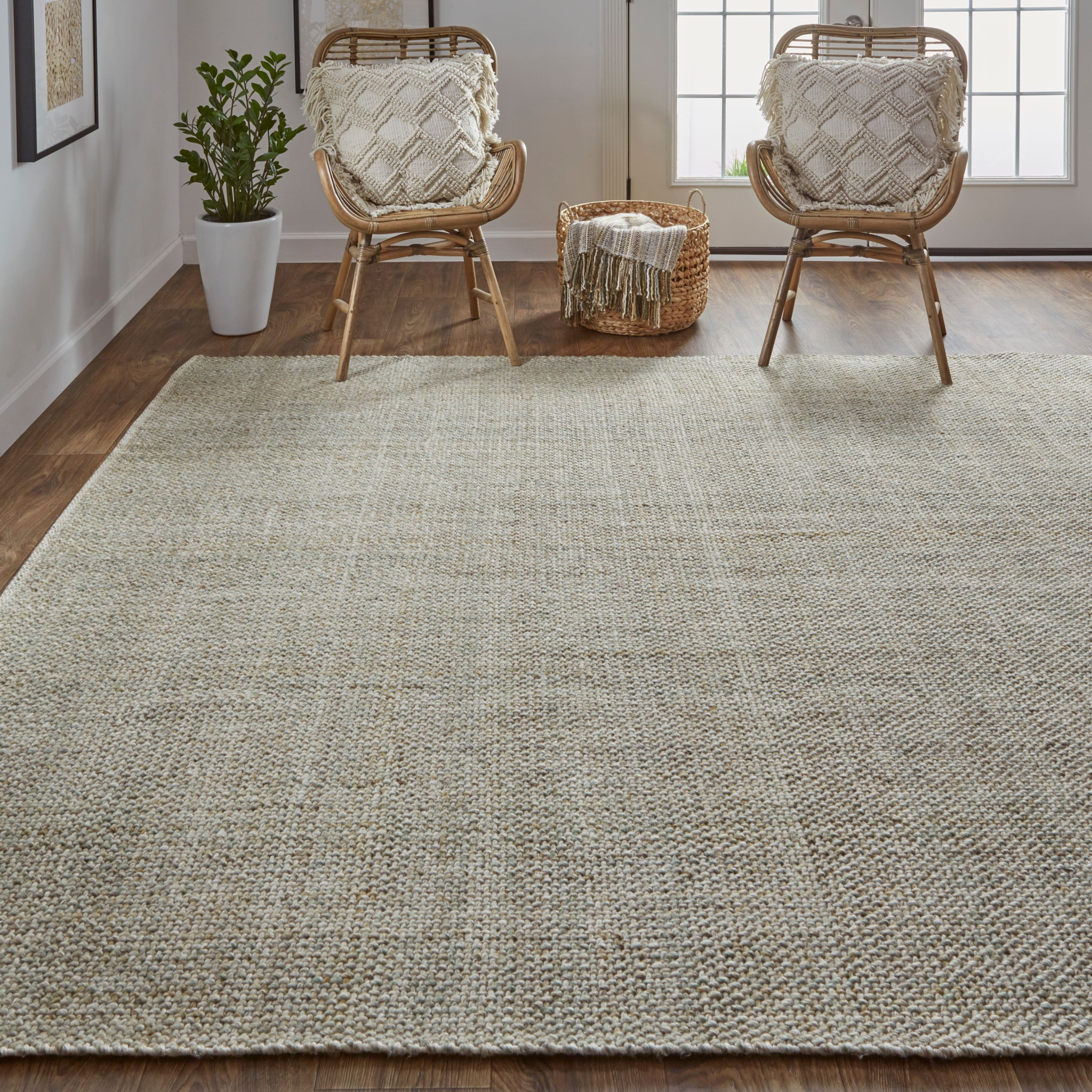 2" X 3" Green And Tan Hand Woven Area Rug
