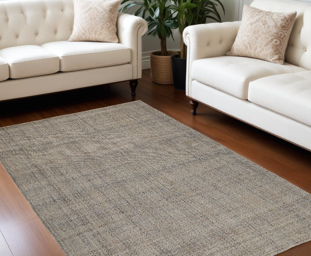 9" X 12" Beige and Gray Hand Woven Area Rug