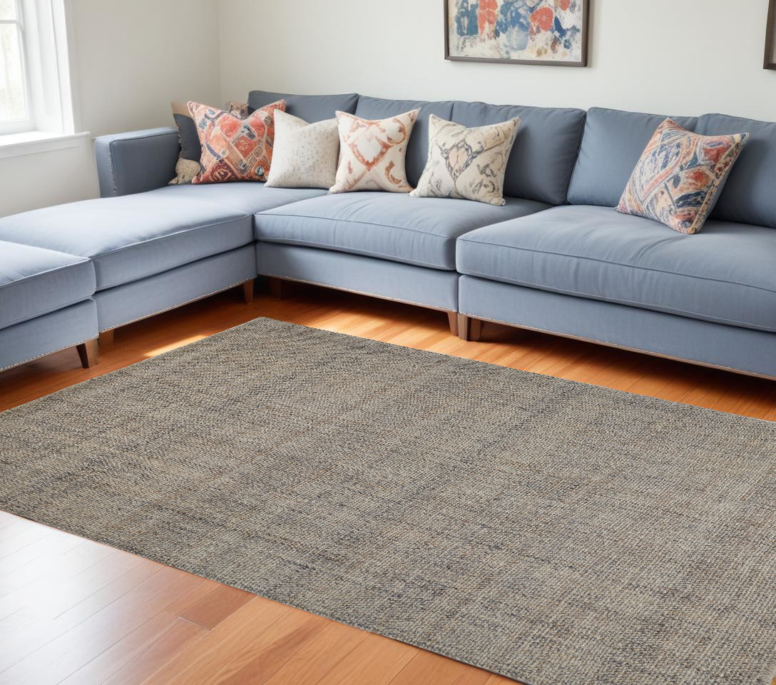 10" X 14" Beige and Gray Hand Woven Area Rug