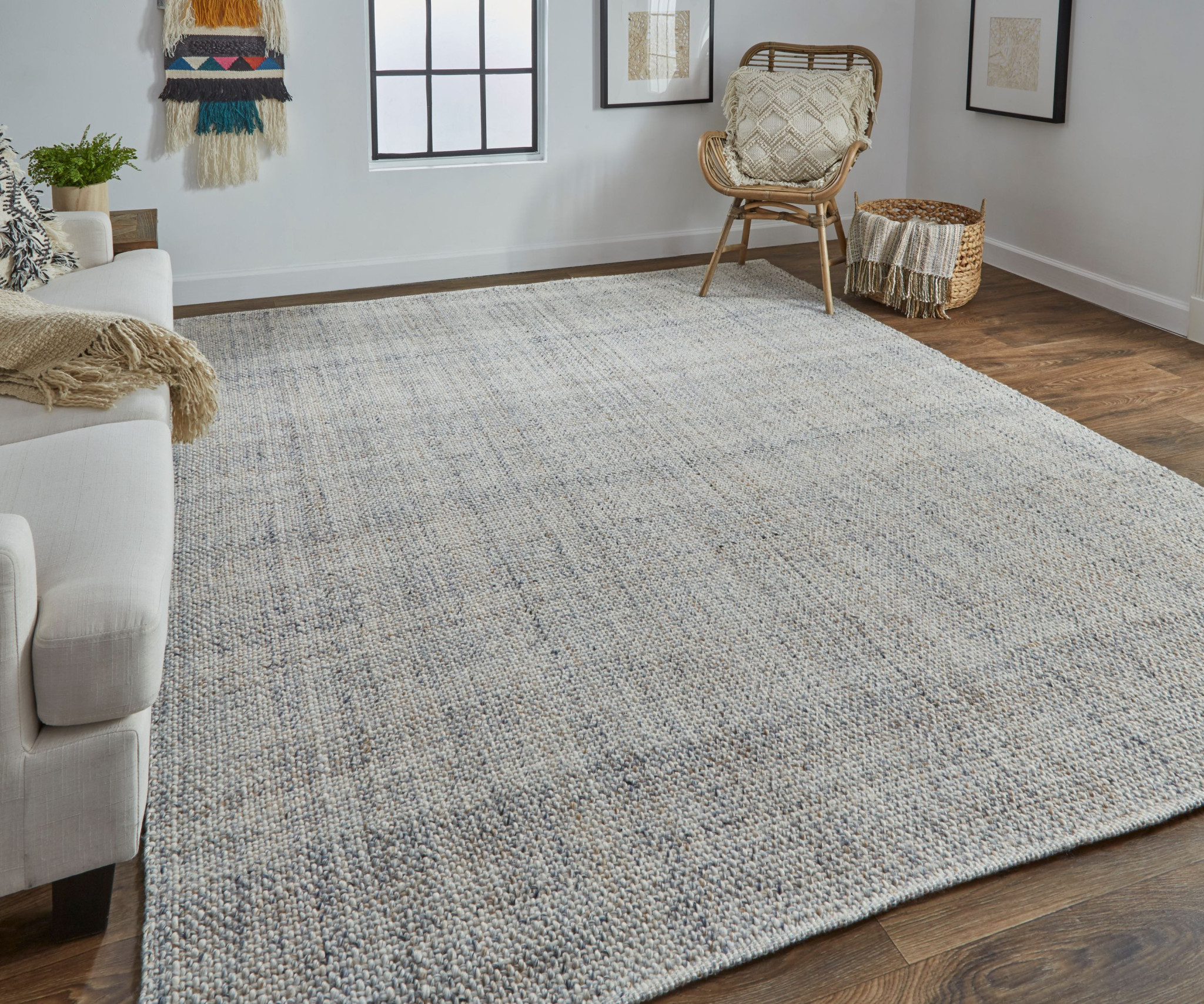10" X 14" Beige and Gray Hand Woven Area Rug