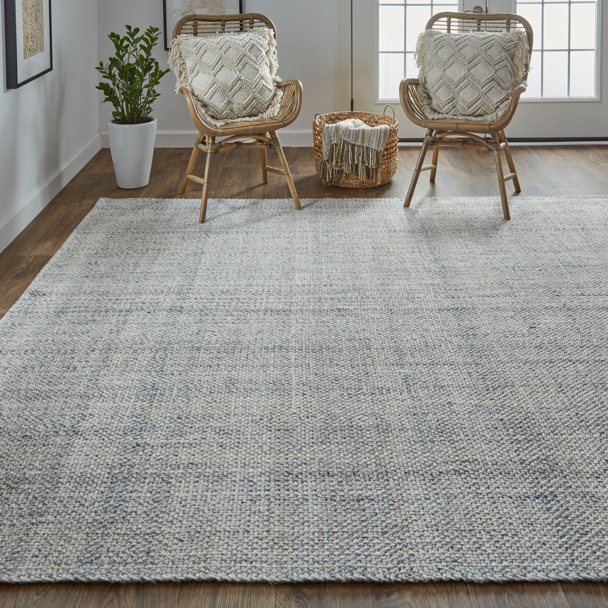 10" X 14" Beige and Gray Hand Woven Area Rug