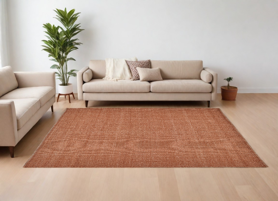 9" X 12" Orange Hand Woven Area Rug