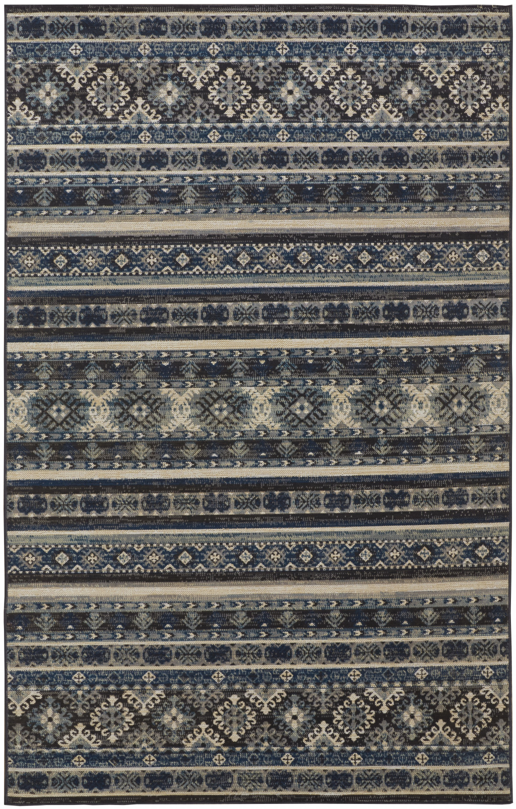 5' X 8' Blue Tan And Black Geometric Power Loom Distressed Stain Resistant Area Rug-514612-1