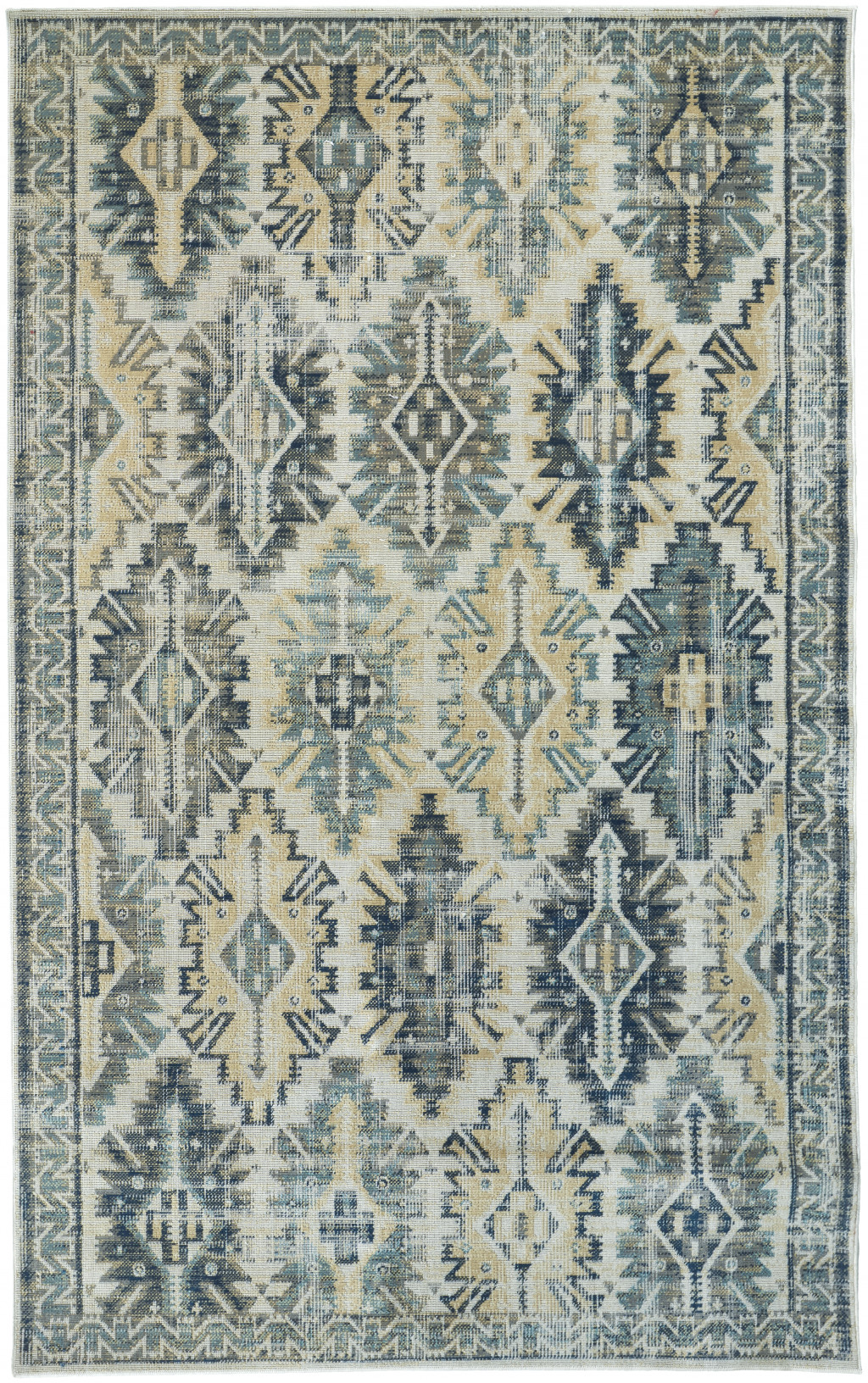 8' X 11' Green Blue And Ivory Abstract Power Loom Distressed Stain Resistant Area Rug-514642-1