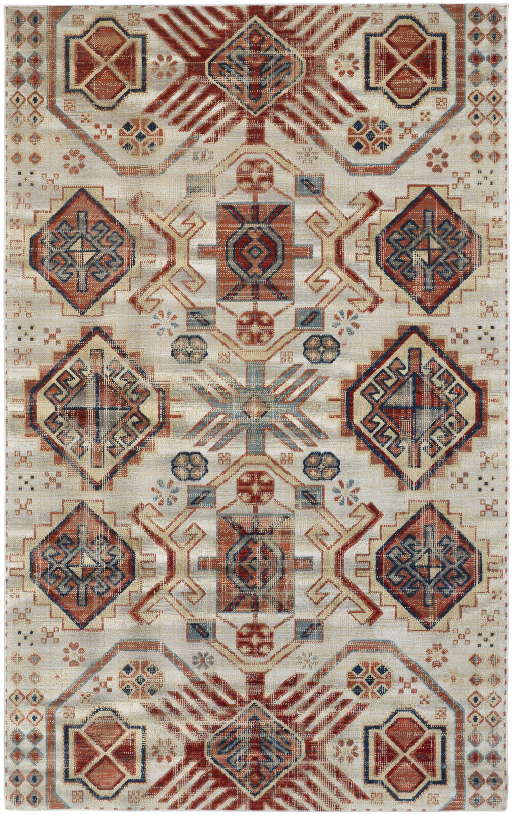 5' X 8' Ivory Red And Tan Abstract Power Loom Distressed Stain Resistant Area Rug-514646-1