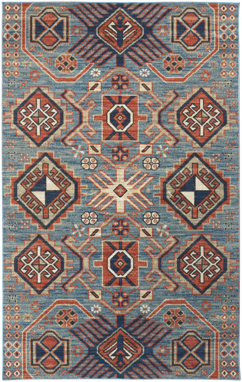 8' X 11' Blue Red And Tan Abstract Power Loom Distressed Stain Resistant Area Rug-514655-1