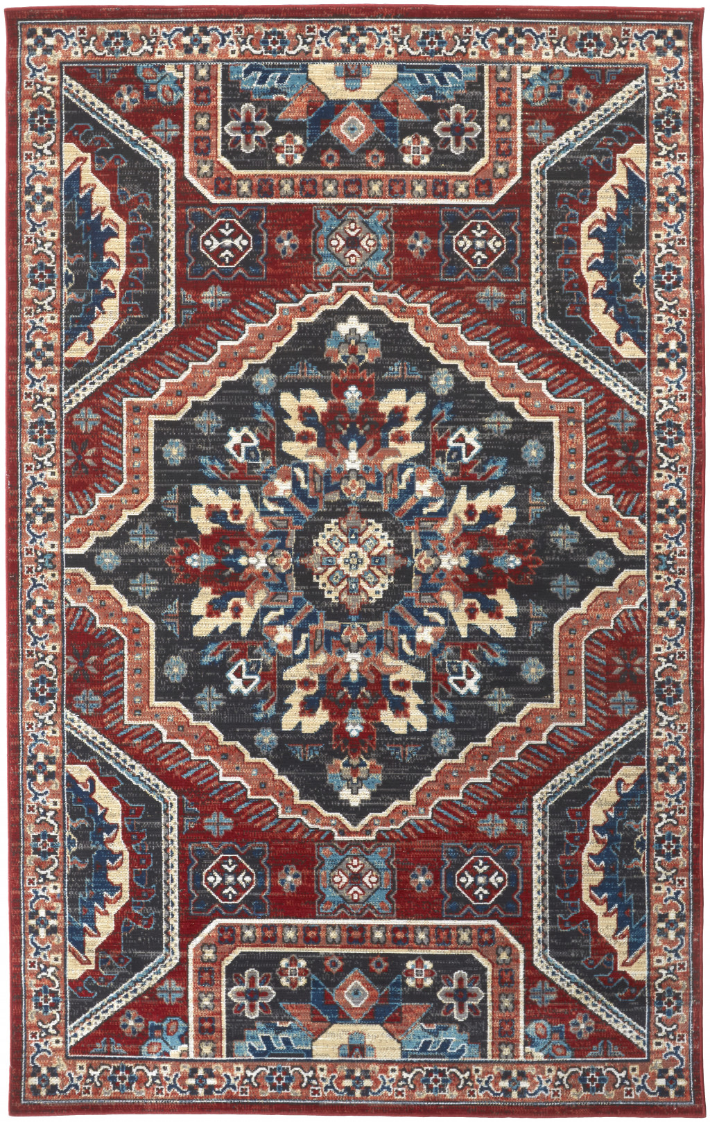 7' X 10' Red Gray And Tan Abstract Power Loom Distressed Stain Resistant Area Rug-514675-1