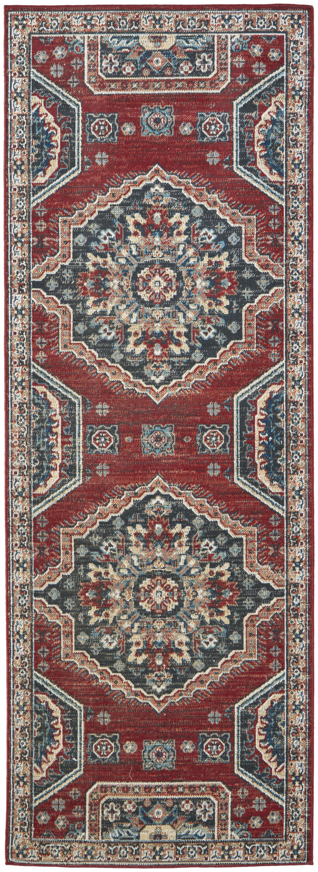 8' Red Gray And Tan Abstract Power Loom Distressed Stain Resistant Runner Rug-514678-1