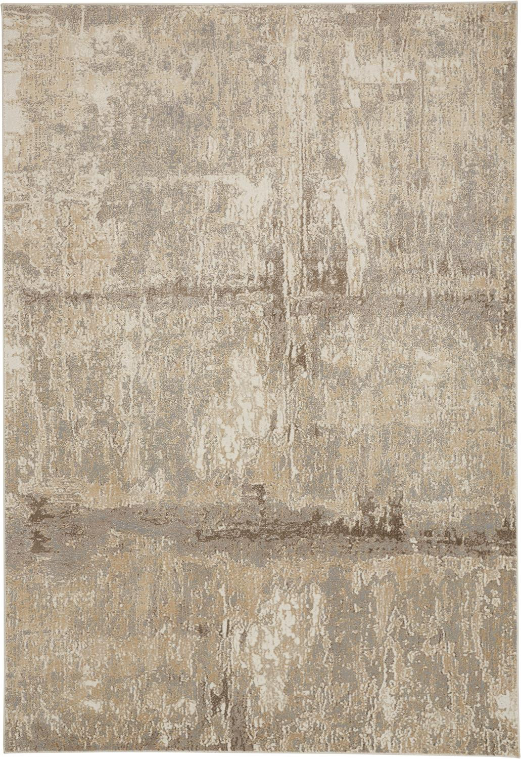 4" X 6" Tan and Ivory Abstract Non Skid Area Rug