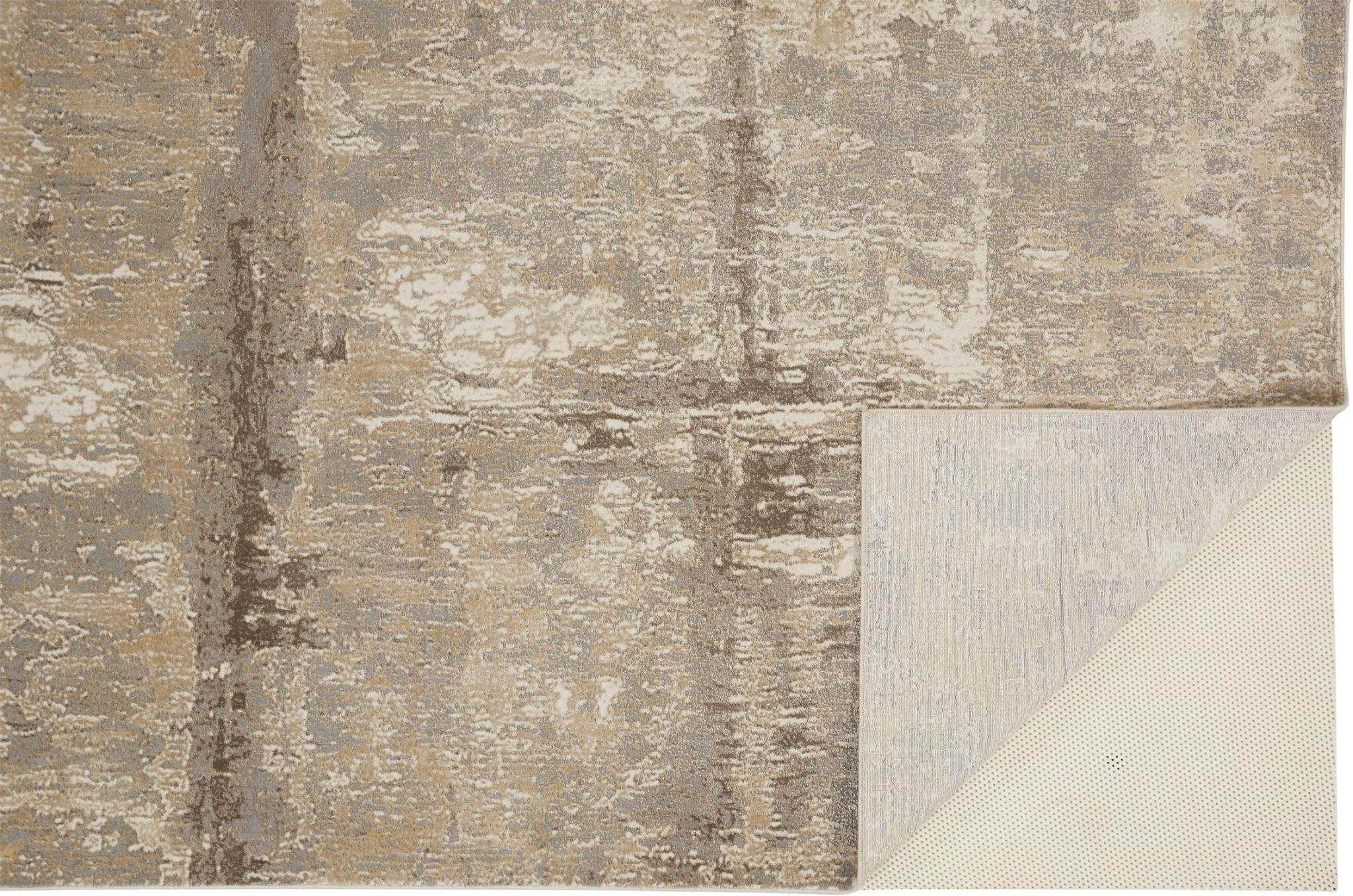 4" X 6" Tan and Ivory Abstract Non Skid Area Rug