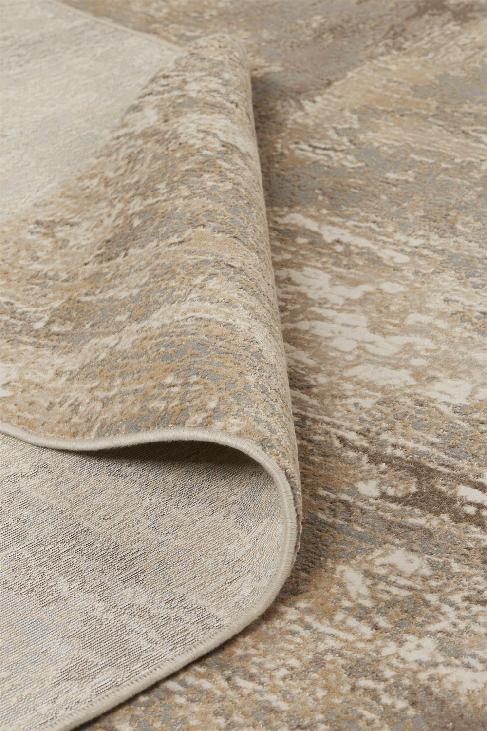 4" X 6" Tan and Ivory Abstract Non Skid Area Rug