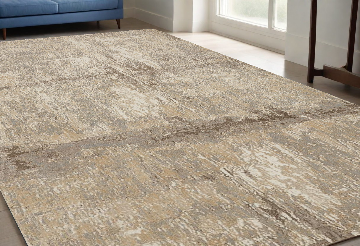 5" X 8" Tan Ivory And Brown Abstract Area Rug