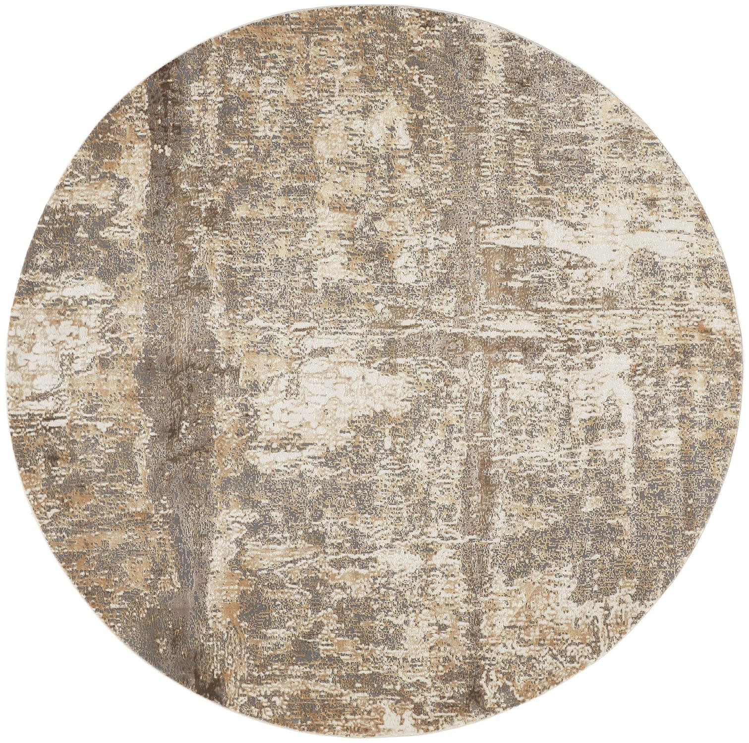 8" Tan and Ivory Abstract Non Skid Round Rug