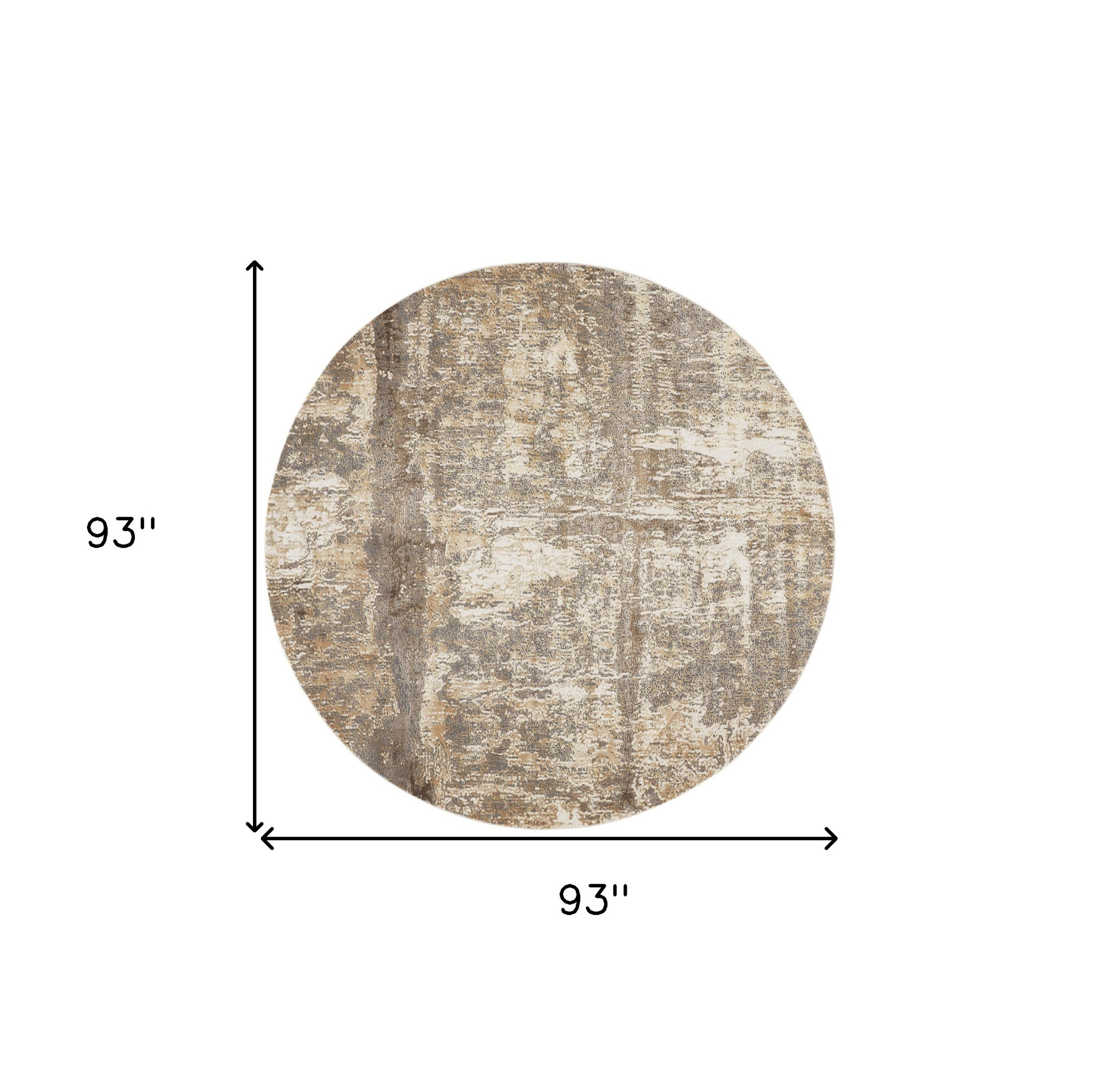 8" Tan and Ivory Abstract Non Skid Round Rug