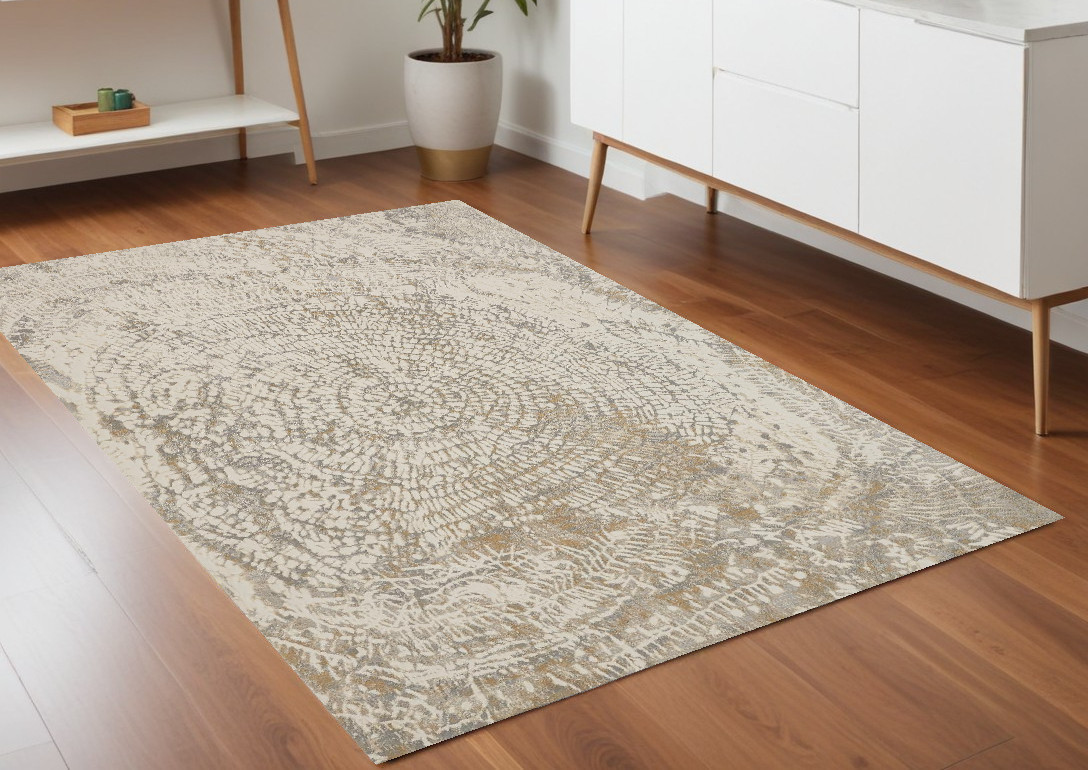 4' X 6' Ivory Tan And Gray Abstract Area Rug-514695-1