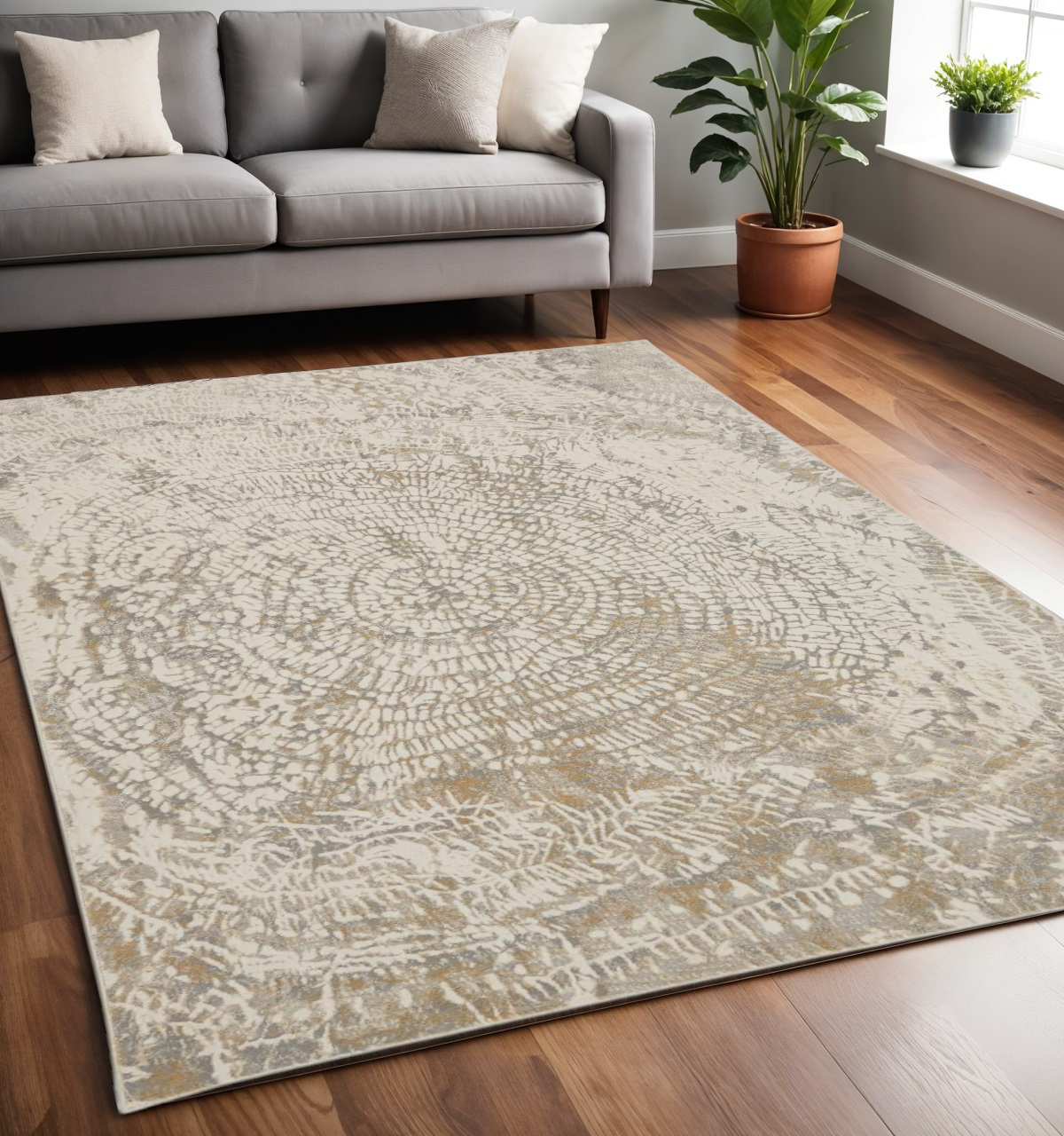 5' X 8' Gray and Ivory Abstract Non Skid Area Rug-514696-1