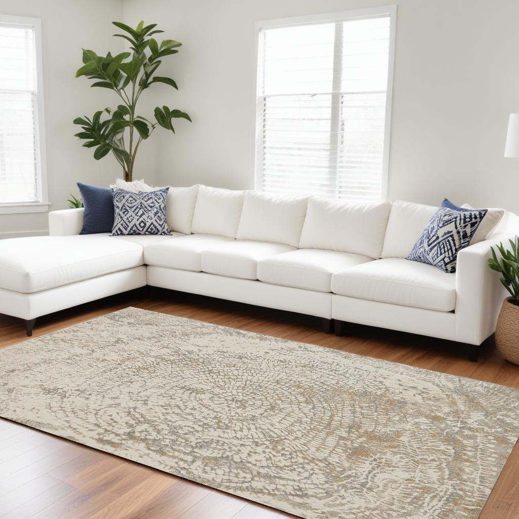 9' X 12' Ivory Tan And Gray Abstract Area Rug-514698-1