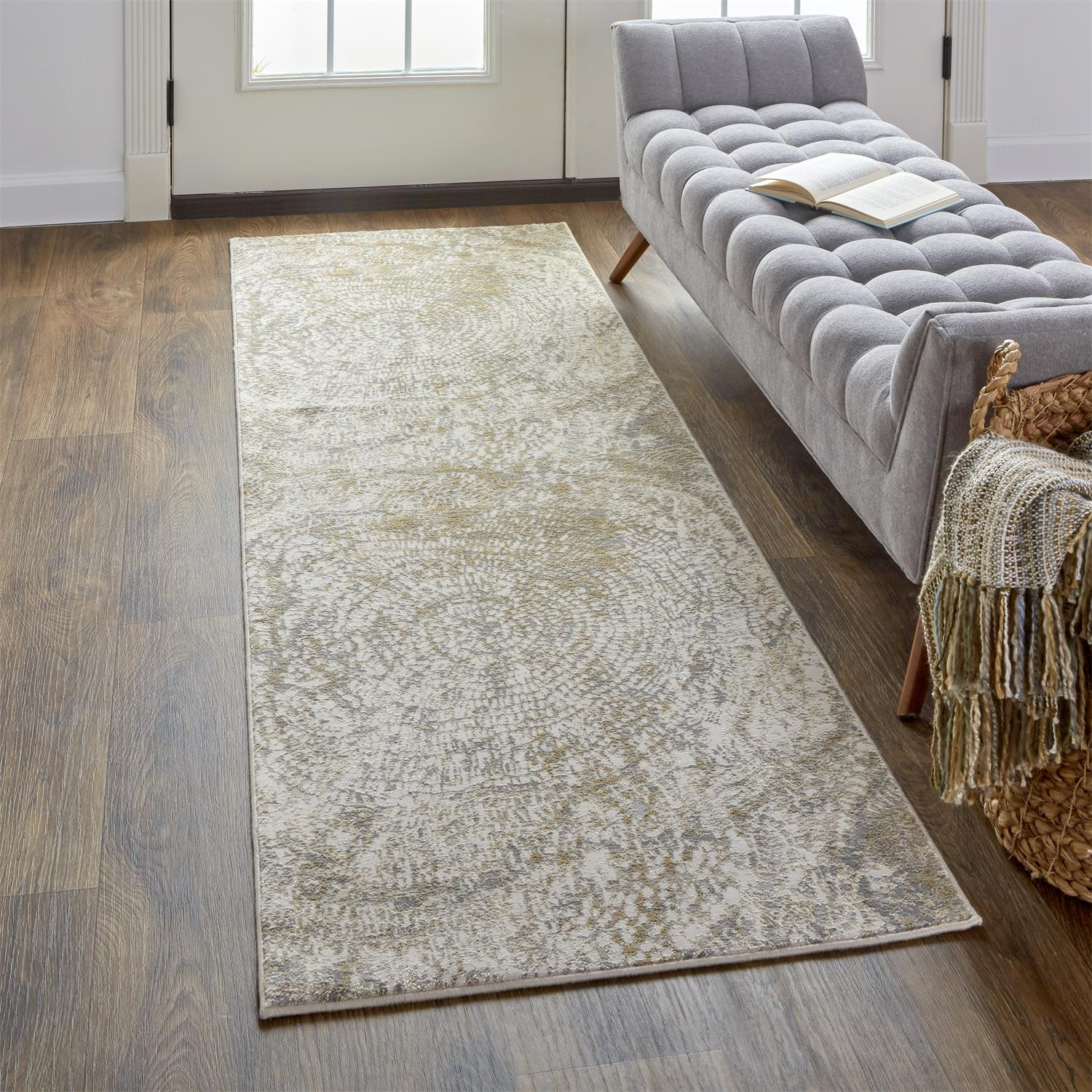 8" Brown and Ivory Abstract Distressed Runner Rug