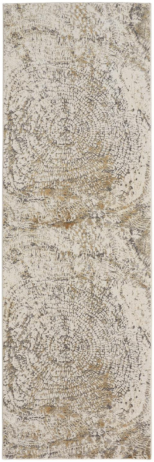 8" Brown and Ivory Abstract Distressed Runner Rug