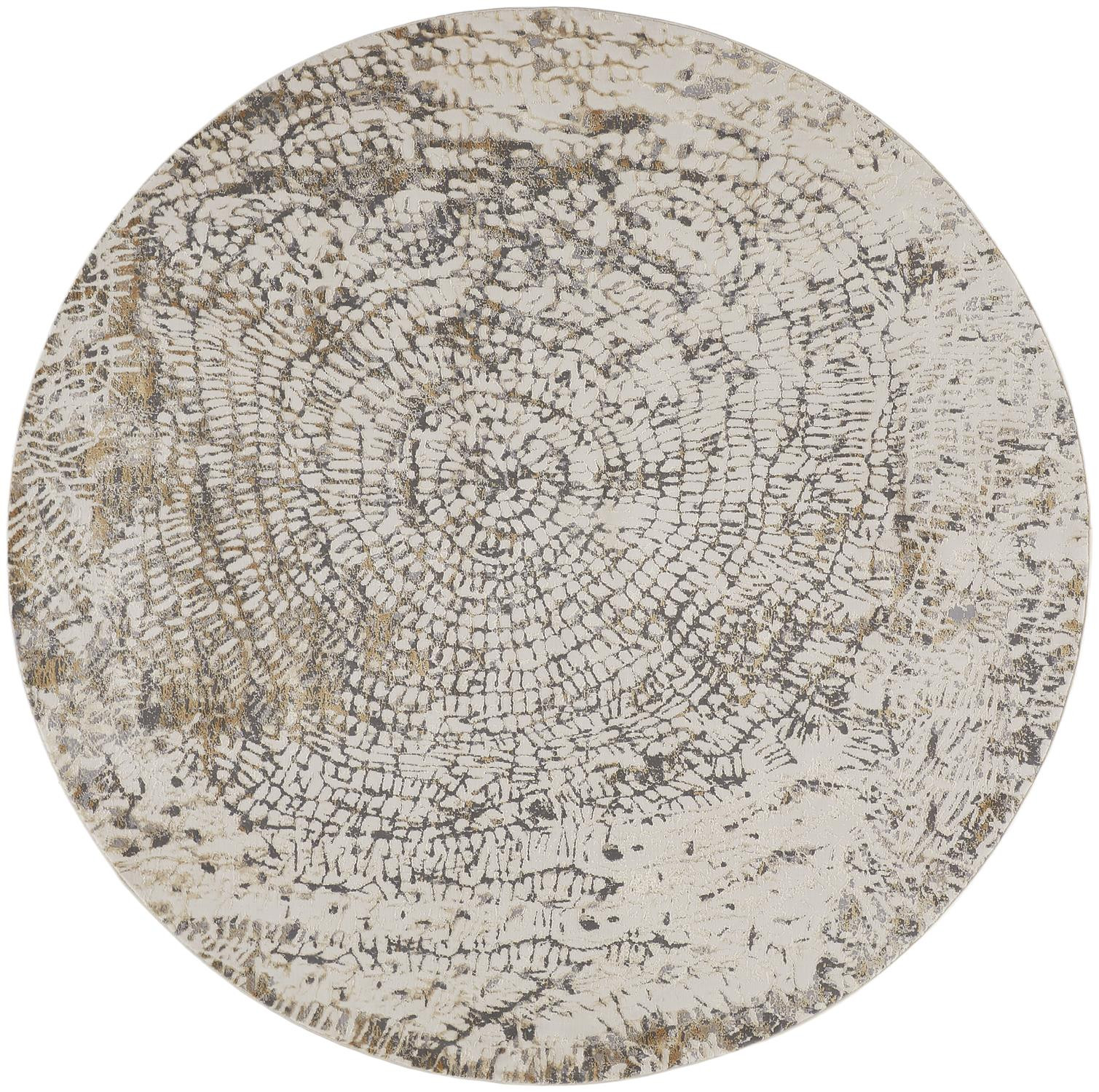 8' Ivory Tan And Gray Round Abstract Area Rug-514702-1