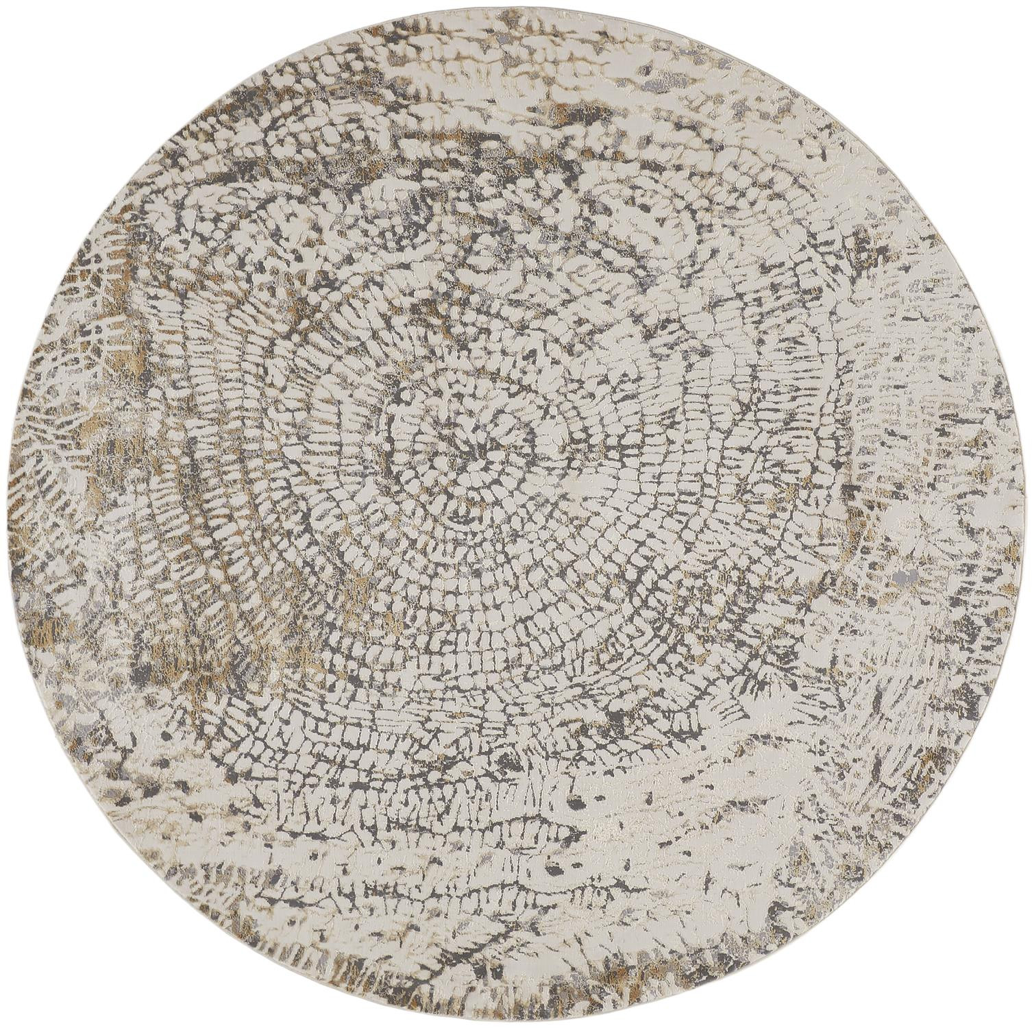 8 Ivory Tan And gray Round Abstract Area Rug