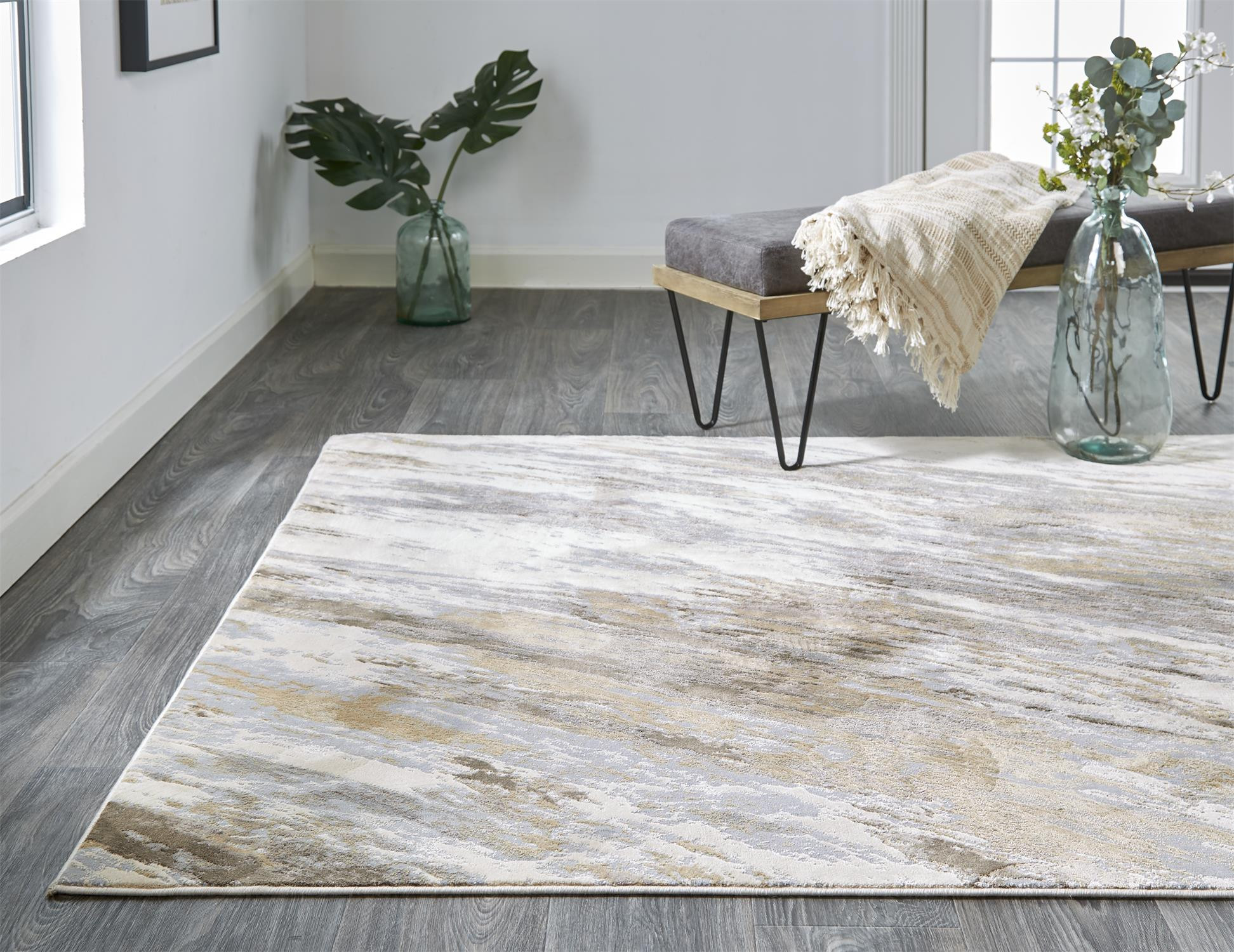 5" X 8" Brown and Ivory Abstract Non Skid Area Rug