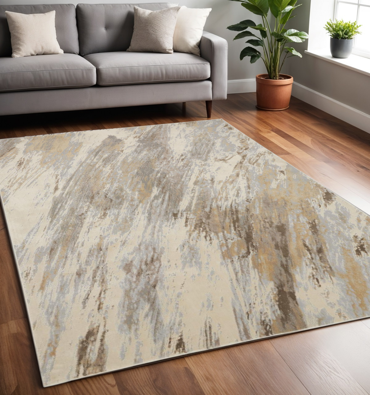 5" X 8" Brown and Ivory Abstract Non Skid Area Rug