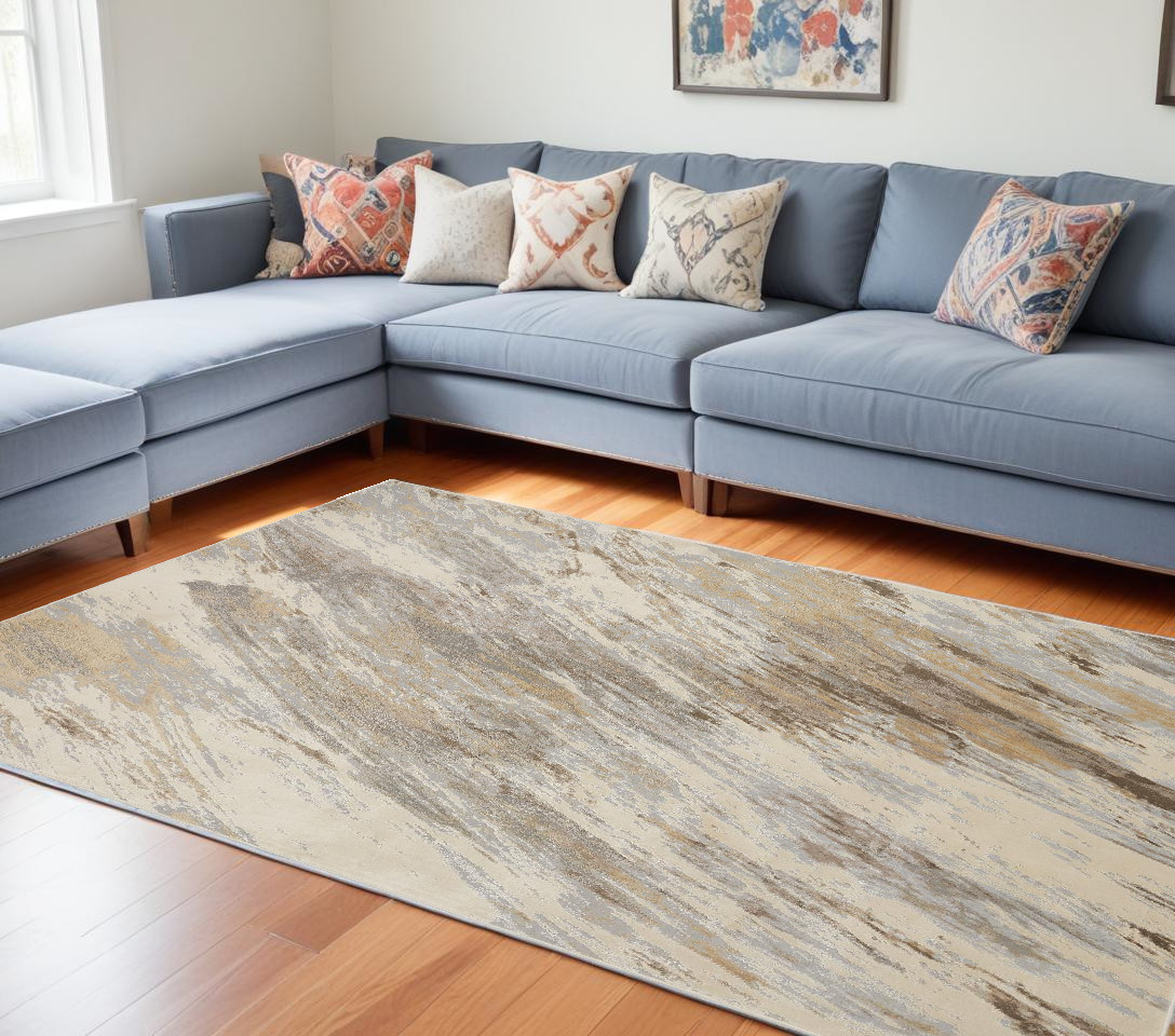 8" X 10" Ivory Tan And Brown Abstract Area Rug